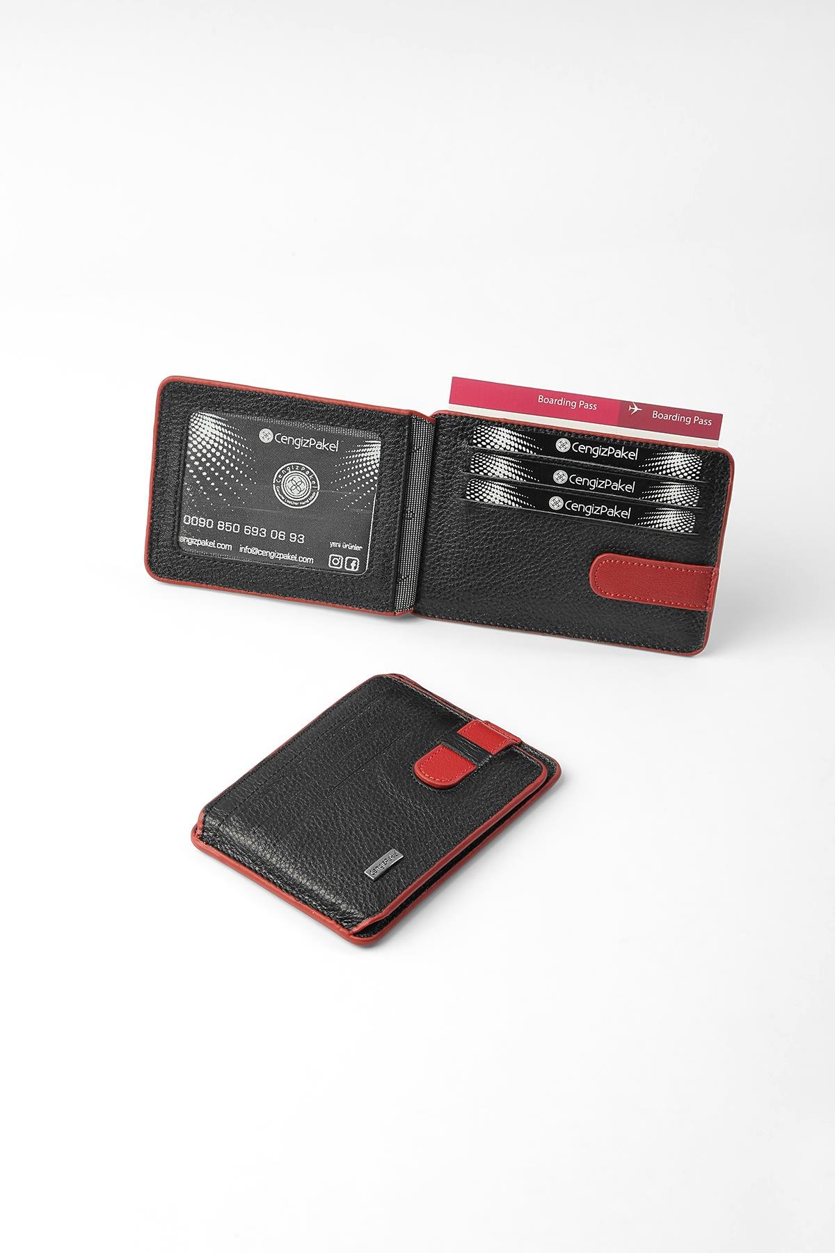 Cengiz Pakel Cengiz Pakel Hakiki Deri Kartlık 2404-Siyah-Kırmızı