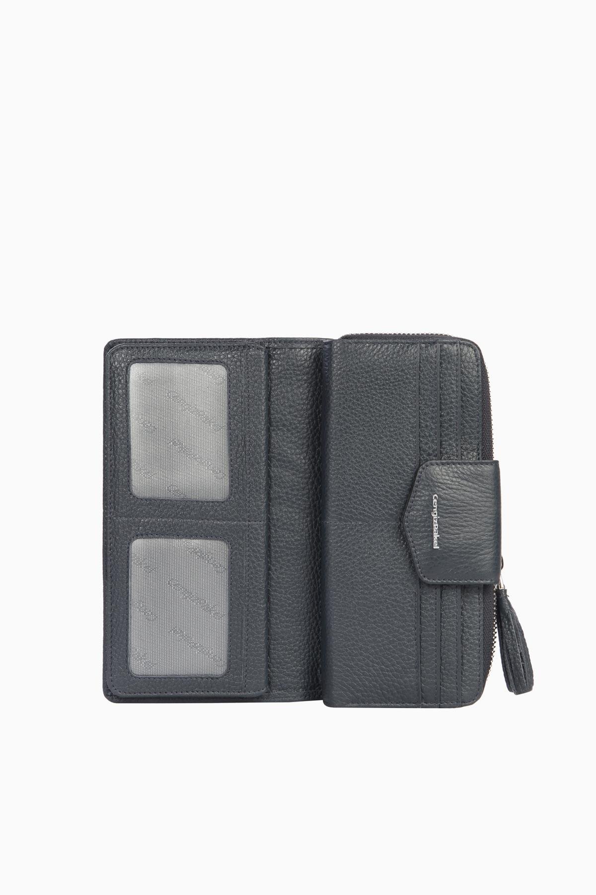 Cengiz Pakel Cengiz Pakel Hakiki Deri Kadın Cüzdan-Portföy 65133-Lacivert