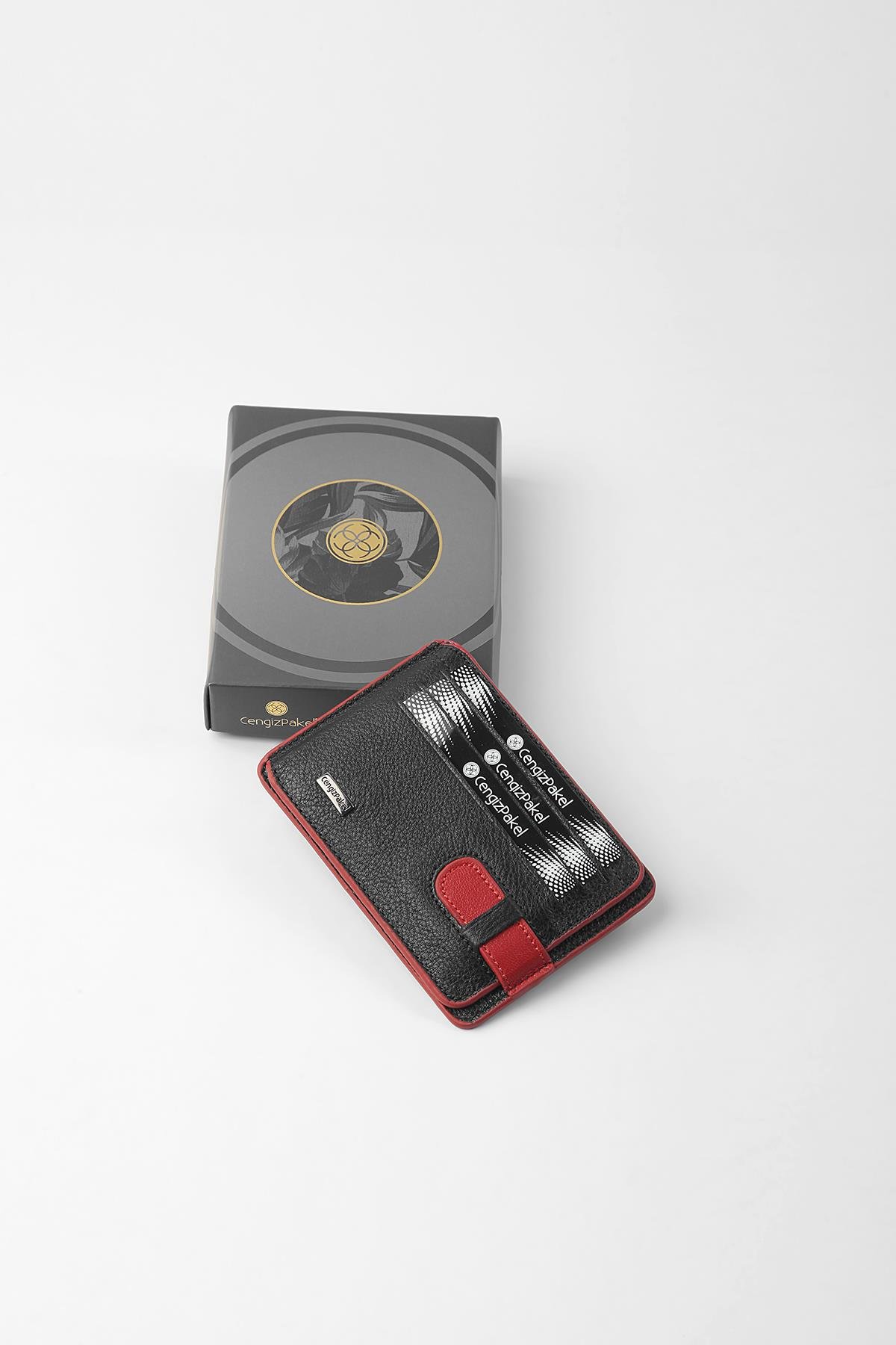 Cengiz Pakel Cengiz Pakel Hakiki Deri Kartlık 2404-Siyah-Kırmızı