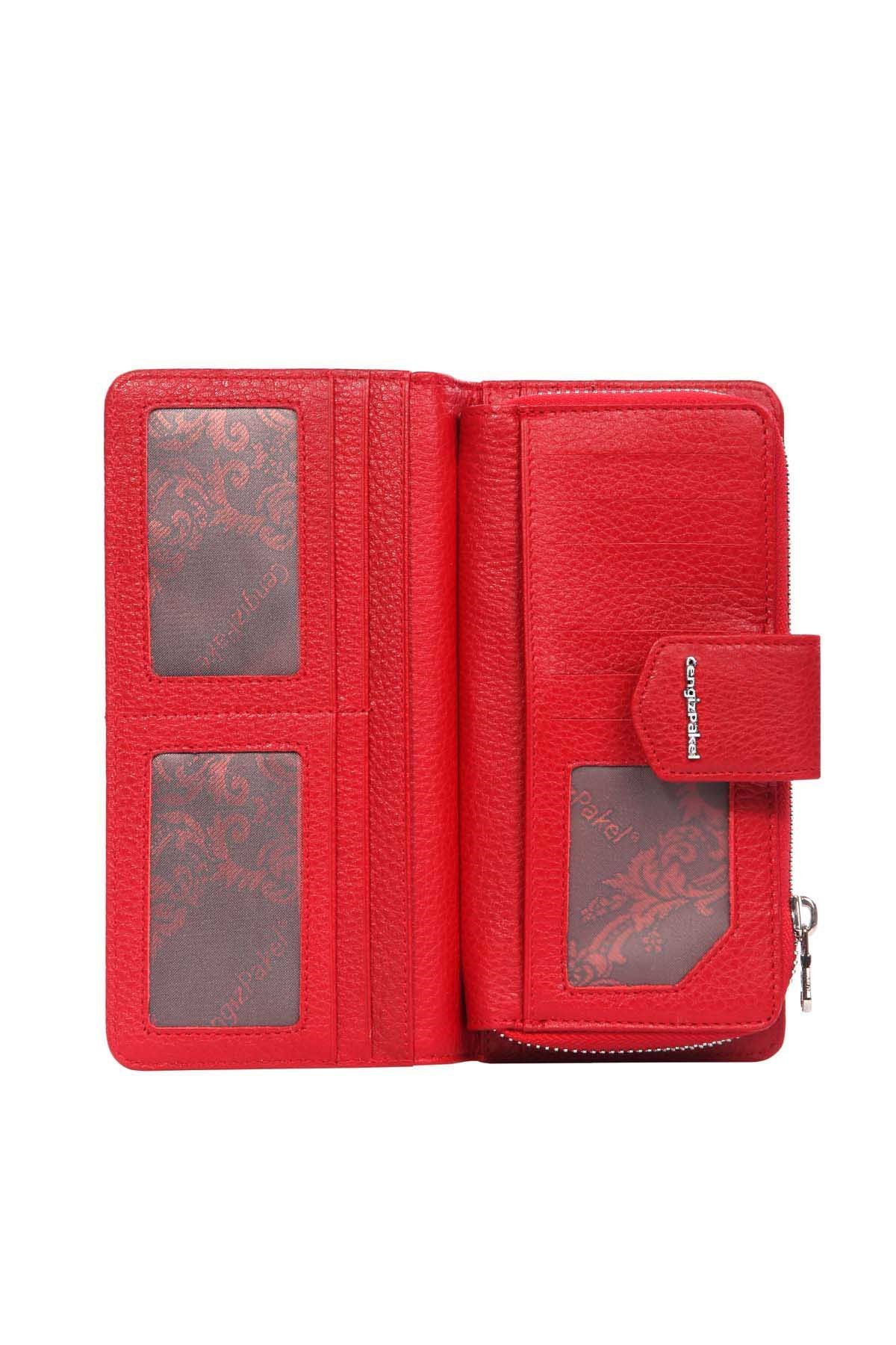 Cengiz Pakel Hakiki Deri Kadın Cüzdan-Portföy 65104-Kırmızı