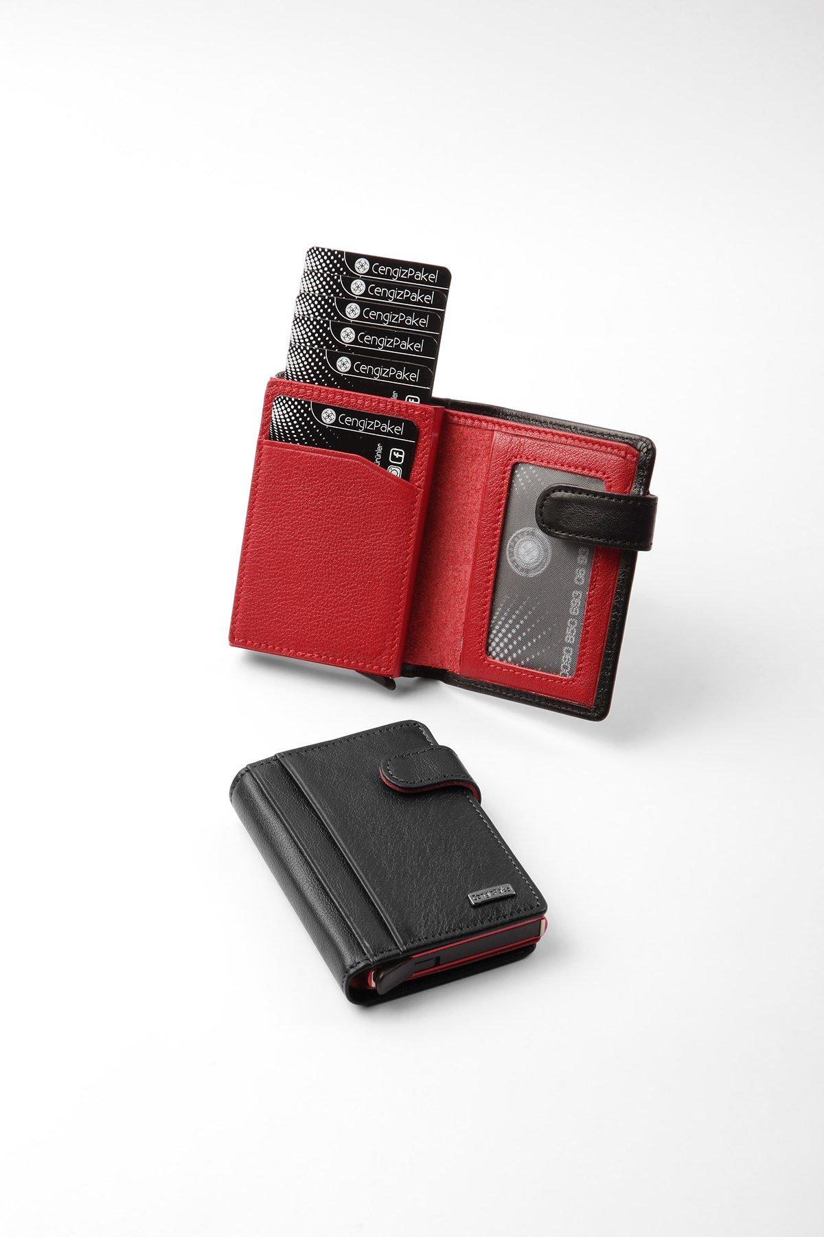 Cengiz Pakel Hakiki Deri Kartlık 2454-Siyah-Kırmızı