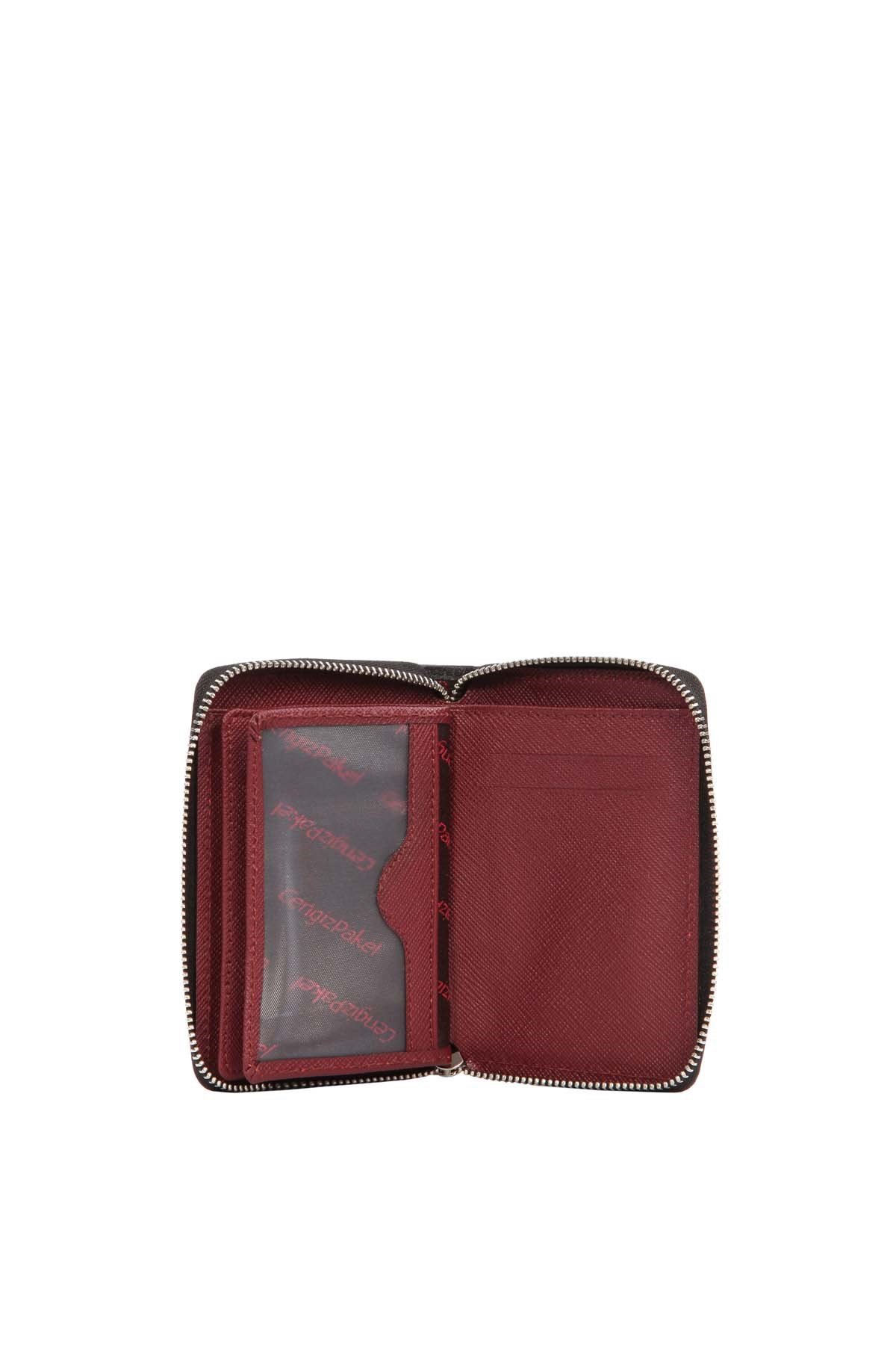 Cengiz Pakel Unisex Hakiki Deri Cüzdan 13694-Siyah-Bordo