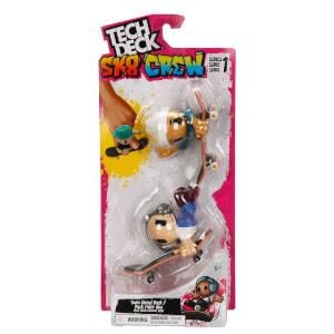 Tech Deck + Hediye Sticker Paketli Crew Figürlü Parmak Kaykayı 2'li Paket S1 - Gri Kulaklıklı Ve Beyaz Şapkalı 