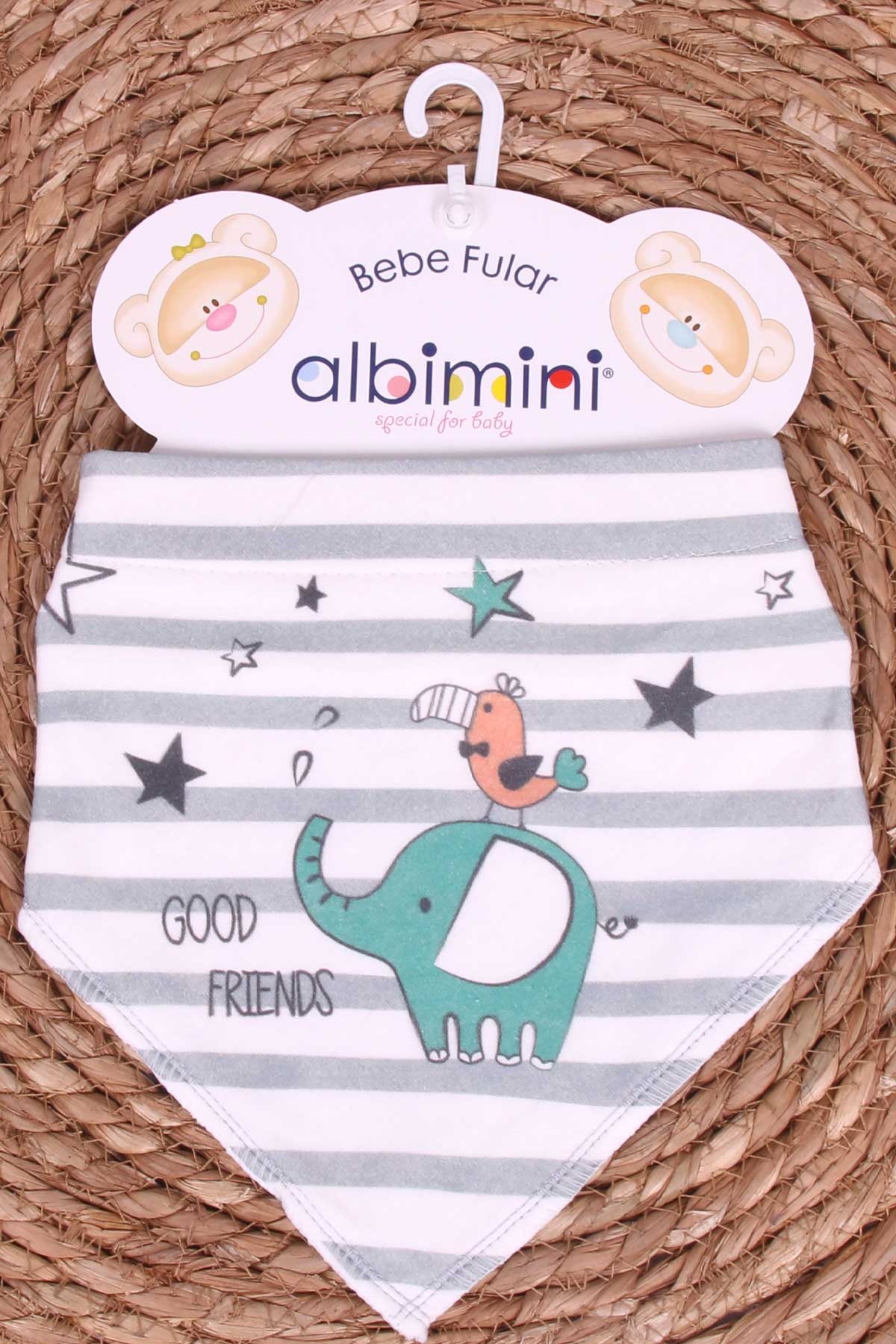 ALBİMİNİ Erkek Bebek Fular Önlük Yıldızlı Desenli Ekru