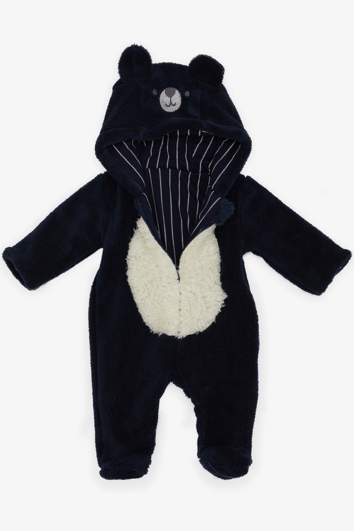 ALBİMİNİ Erkek Bebek Peluşlu Tulum Ayıcık Nakışlı Kulakları Hareketli Lacivert (3-4 Ay-6-9 Ay)