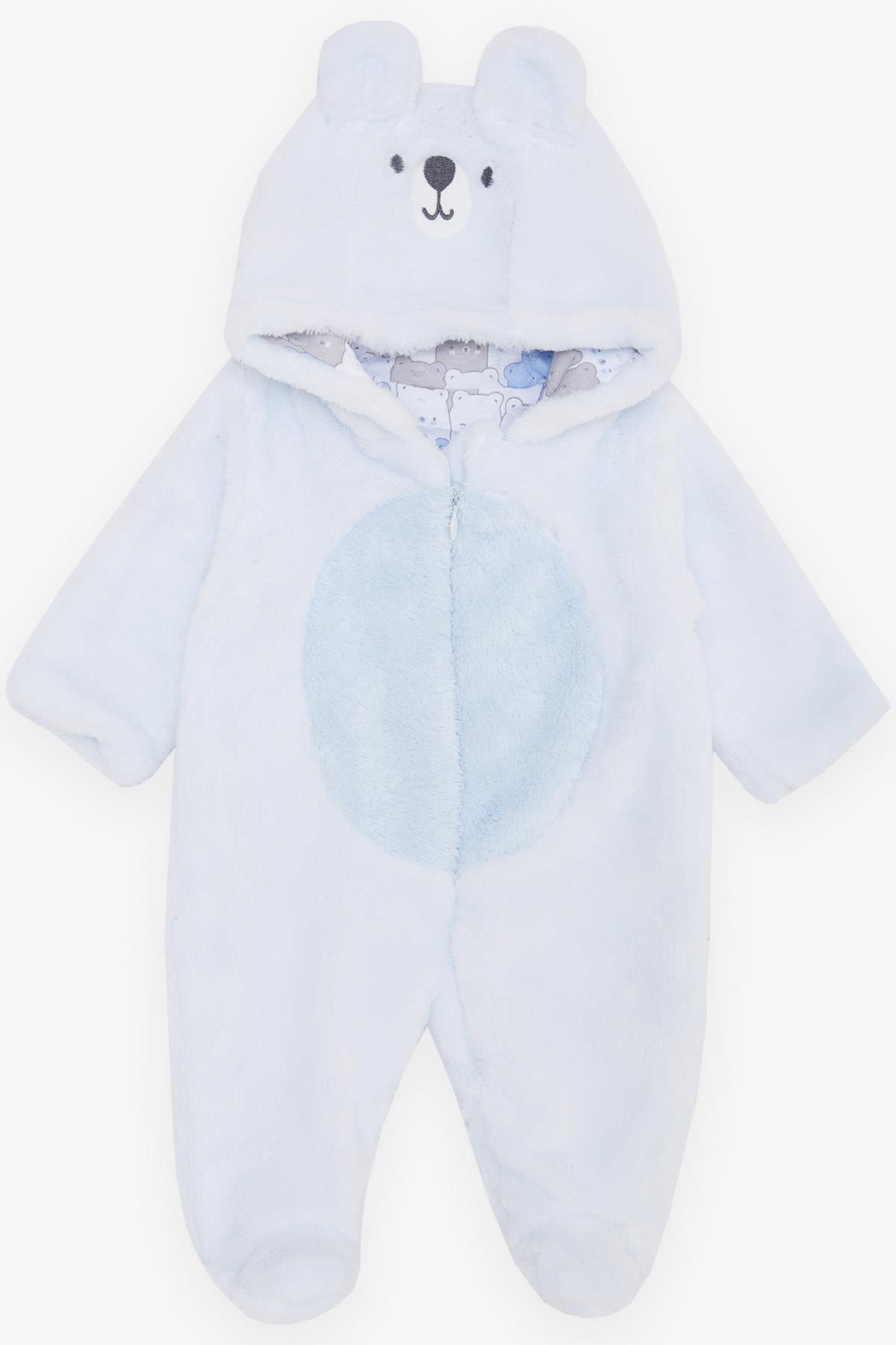 ALBİMİNİ Erkek Bebek Peluşlu Tulum Kuzucuk Nakışlı Kulakları Hareketli Bebe Mavisi (3-9 Ay)