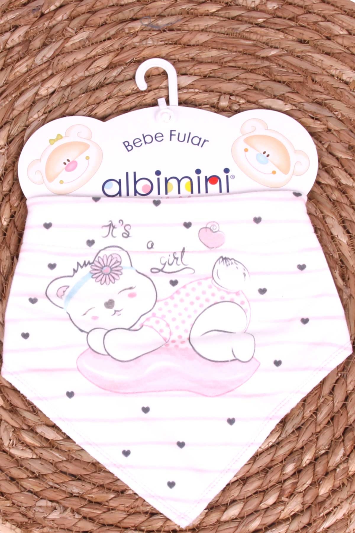 Albimini Kız Bebek Fular Önlük Ayıcıklı Kalp Desenli Ekru