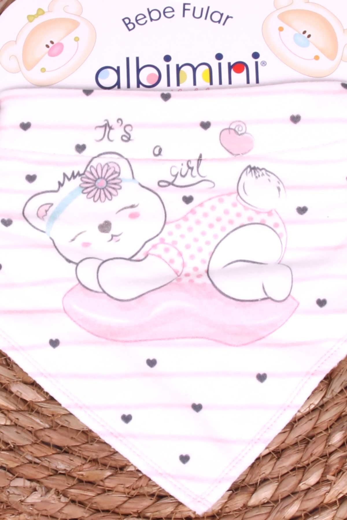 Albimini Kız Bebek Fular Önlük Ayıcıklı Kalp Desenli Ekru
