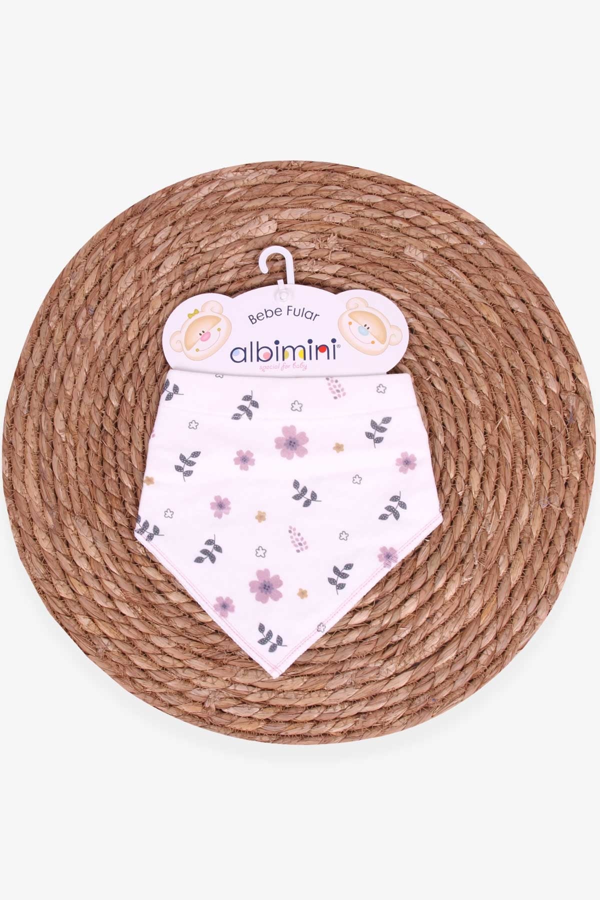 ALBİMİNİ Kız Bebek Fular Önlük Çiçek Desenli Ekru