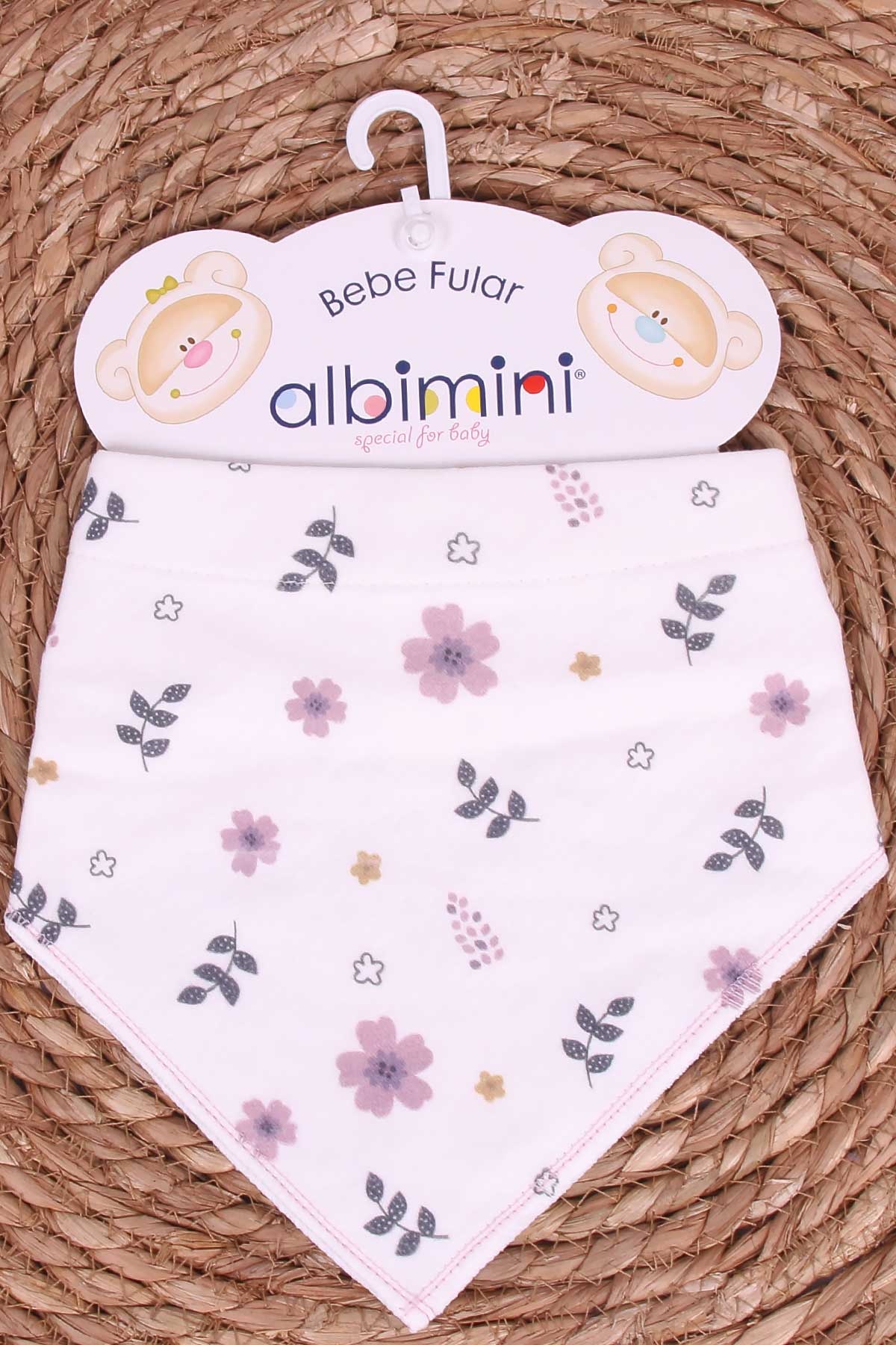 ALBİMİNİ Kız Bebek Fular Önlük Çiçek Desenli Ekru