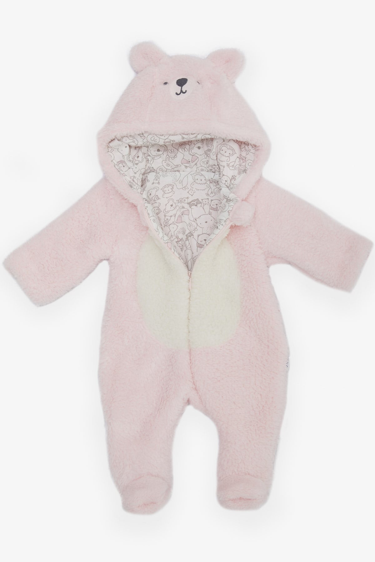 ALBİMİNİ Kız Bebek Peluşlu Tulum Kuzucuk Nakışlı Kulakları Hareketli Pembe (3-4 Ay-6-9 Ay)