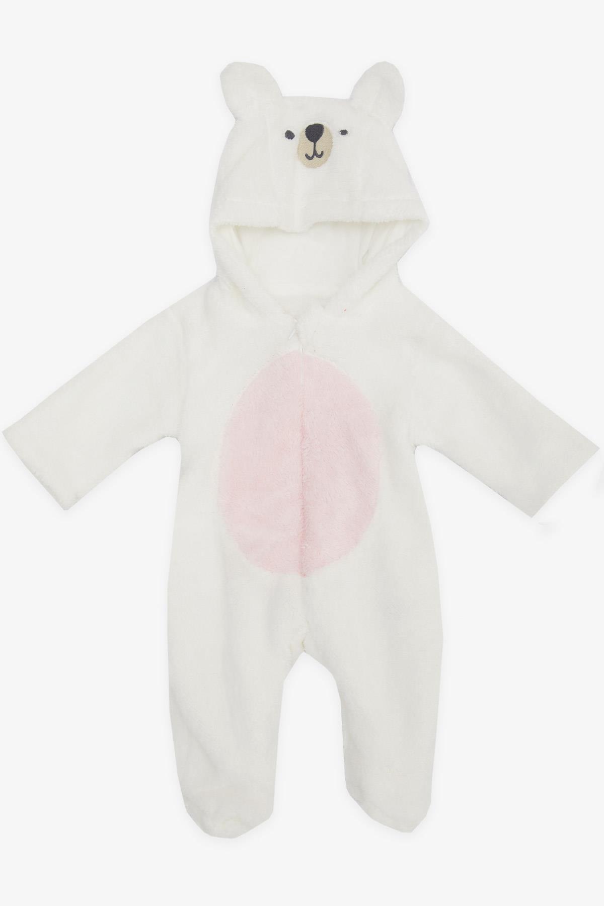 Albimini Kız Bebek Peluşlu Tulum Kuzucuk Nakışlı Kulakları Hareketli Beyaz (3-4 Ay-6-9 Ay)