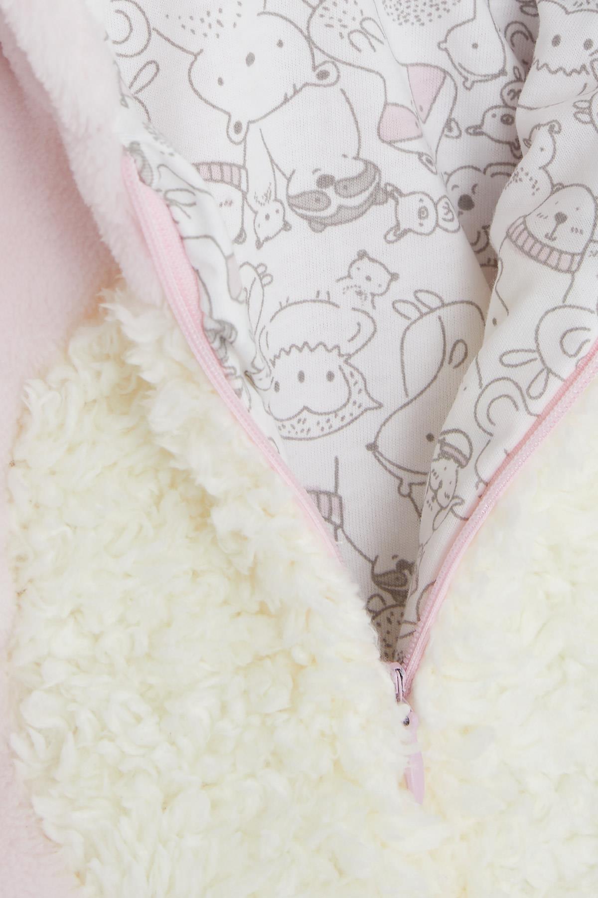 Albimini Kız Bebek Peluşlu Tulum Kuzucuk Nakışlı Kulakları Hareketli Pembe (3-4 Ay-6-9 Ay)