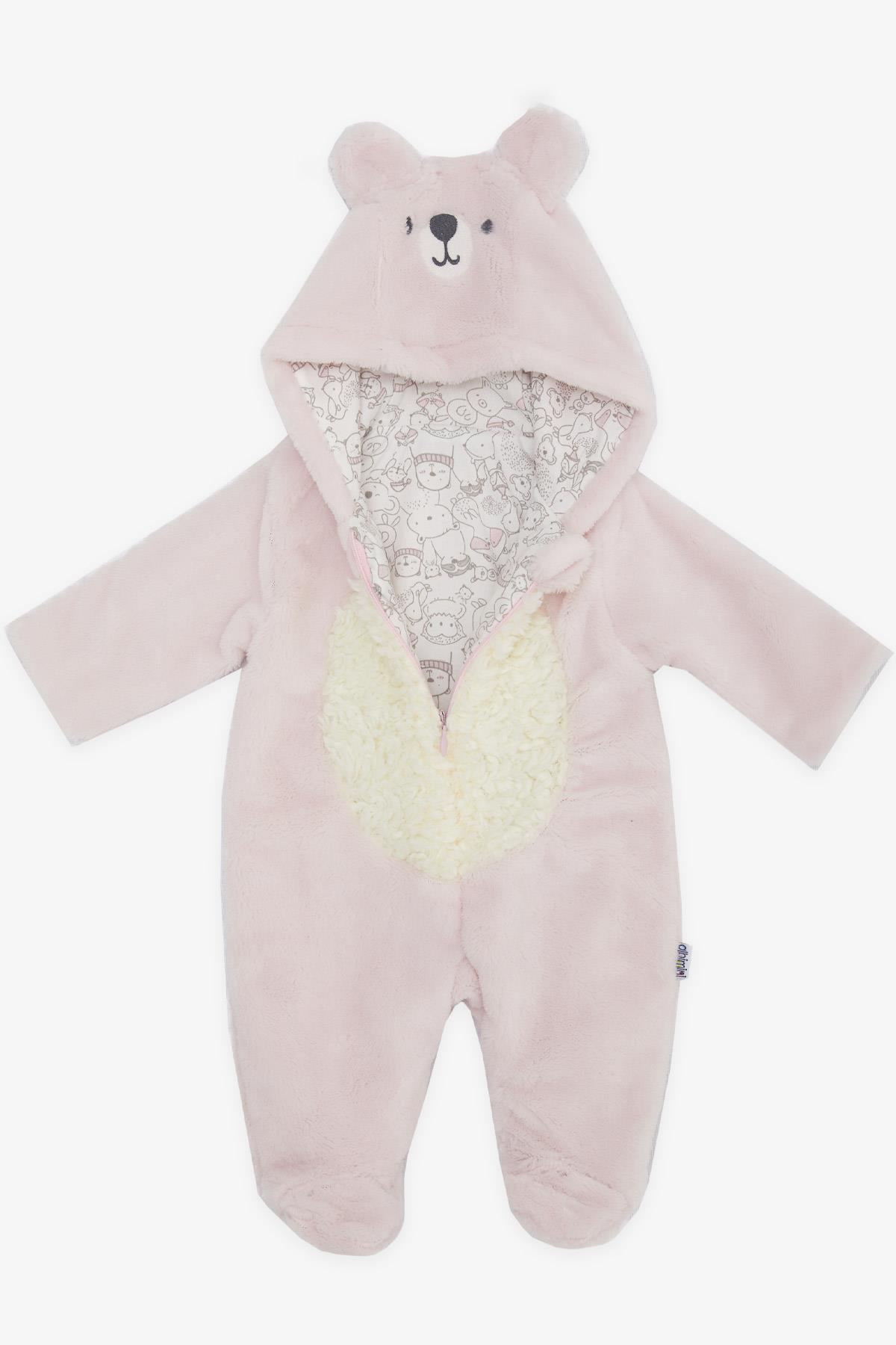 Albimini Kız Bebek Peluşlu Tulum Kuzucuk Nakışlı Kulakları Hareketli Pembe (3-4 Ay-6-9 Ay)