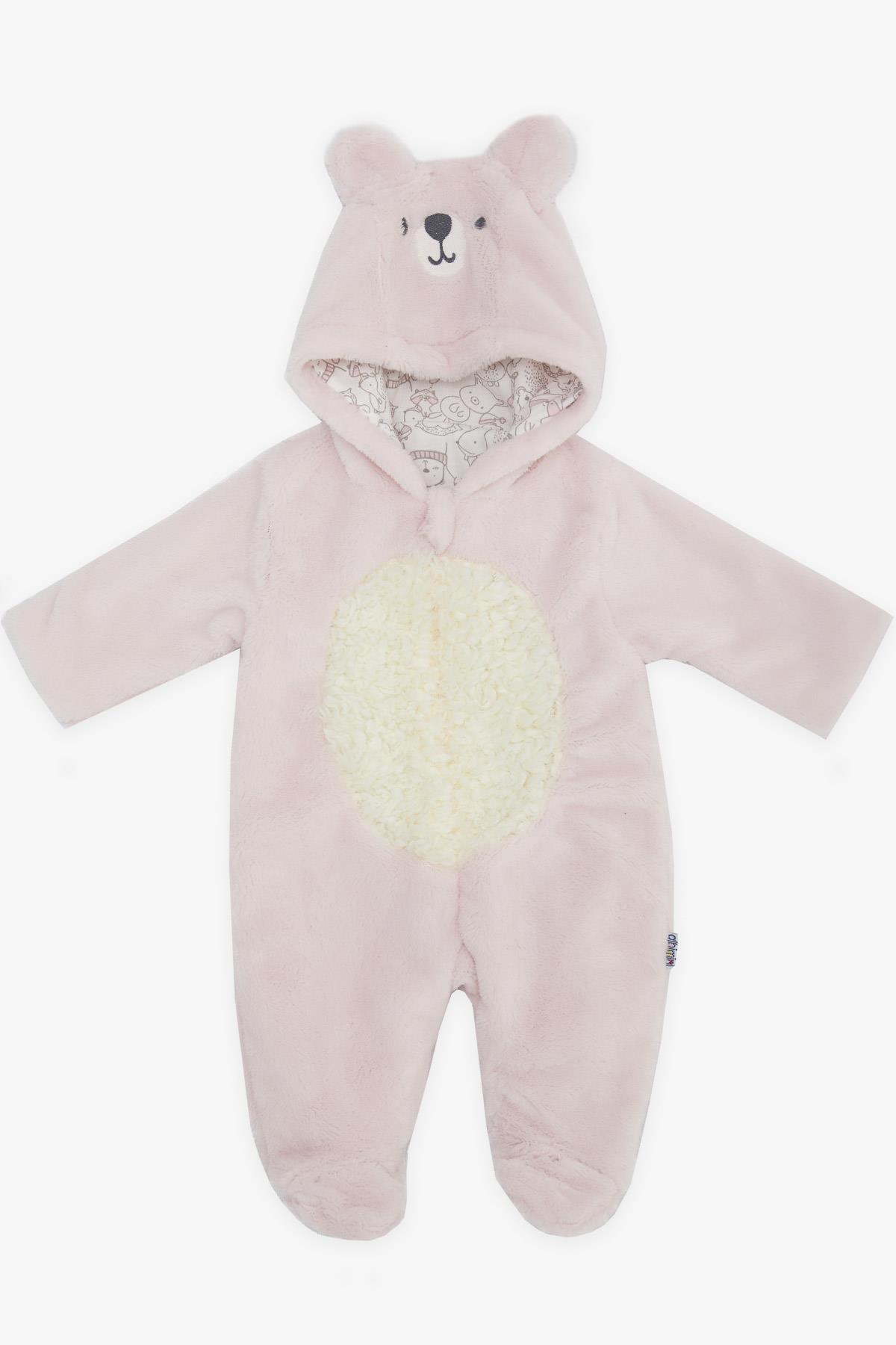 Albimini Kız Bebek Peluşlu Tulum Kuzucuk Nakışlı Kulakları Hareketli Pembe (3-4 Ay-6-9 Ay)