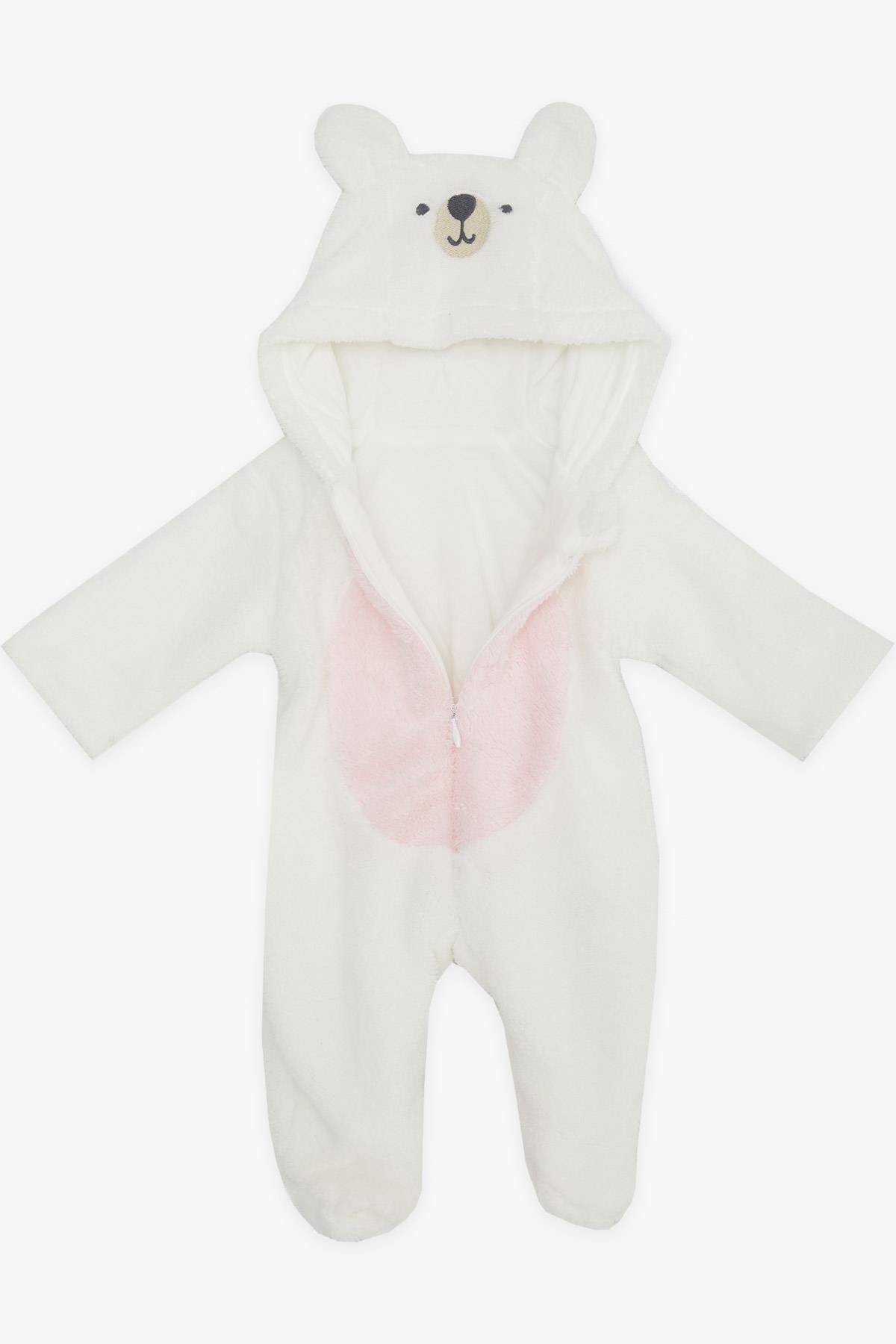 Albimini Kız Bebek Peluşlu Tulum Kuzucuk Nakışlı Kulakları Hareketli Beyaz (3-4 Ay-6-9 Ay)