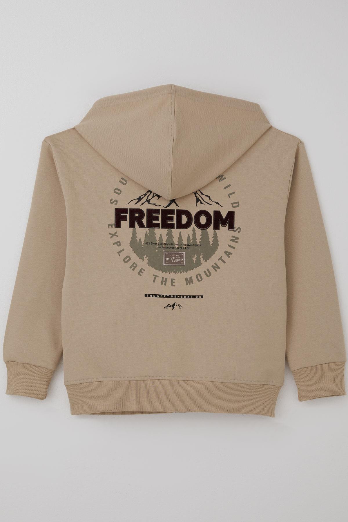 Alg Erkek Çocuk Hırka Fermuarlı Motivasyon Temalı Sırt Kısmı Baskılı Bej (10-13 Yaş)