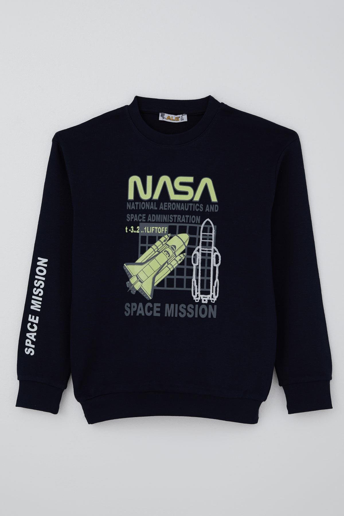 Alg Erkek Çocuk Sweatshirt Uzay Mekiği Nakışlı Lacivert (6-9 Yaş)