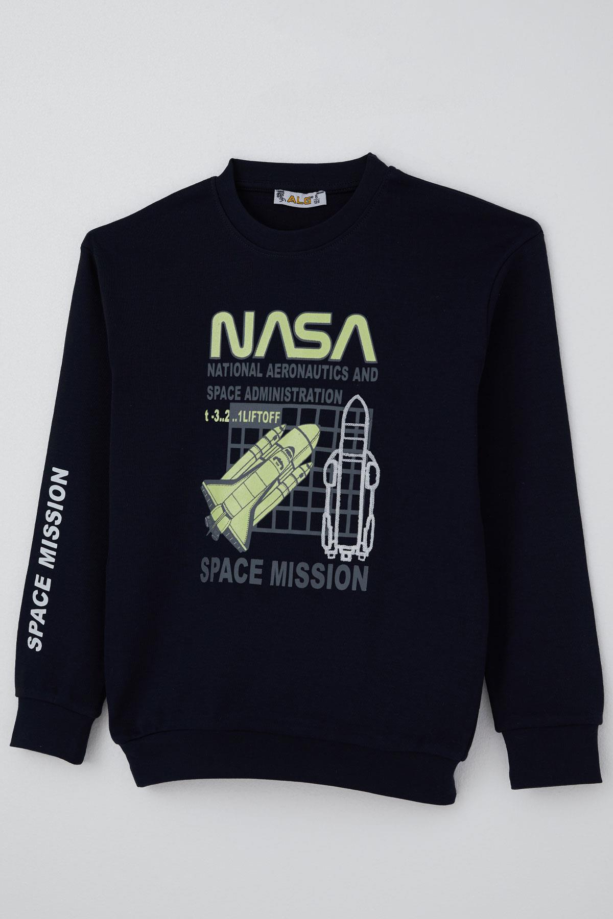 Alg Erkek Çocuk Sweatshirt Uzay Mekiği Nakışlı Lacivert (6-9 Yaş)