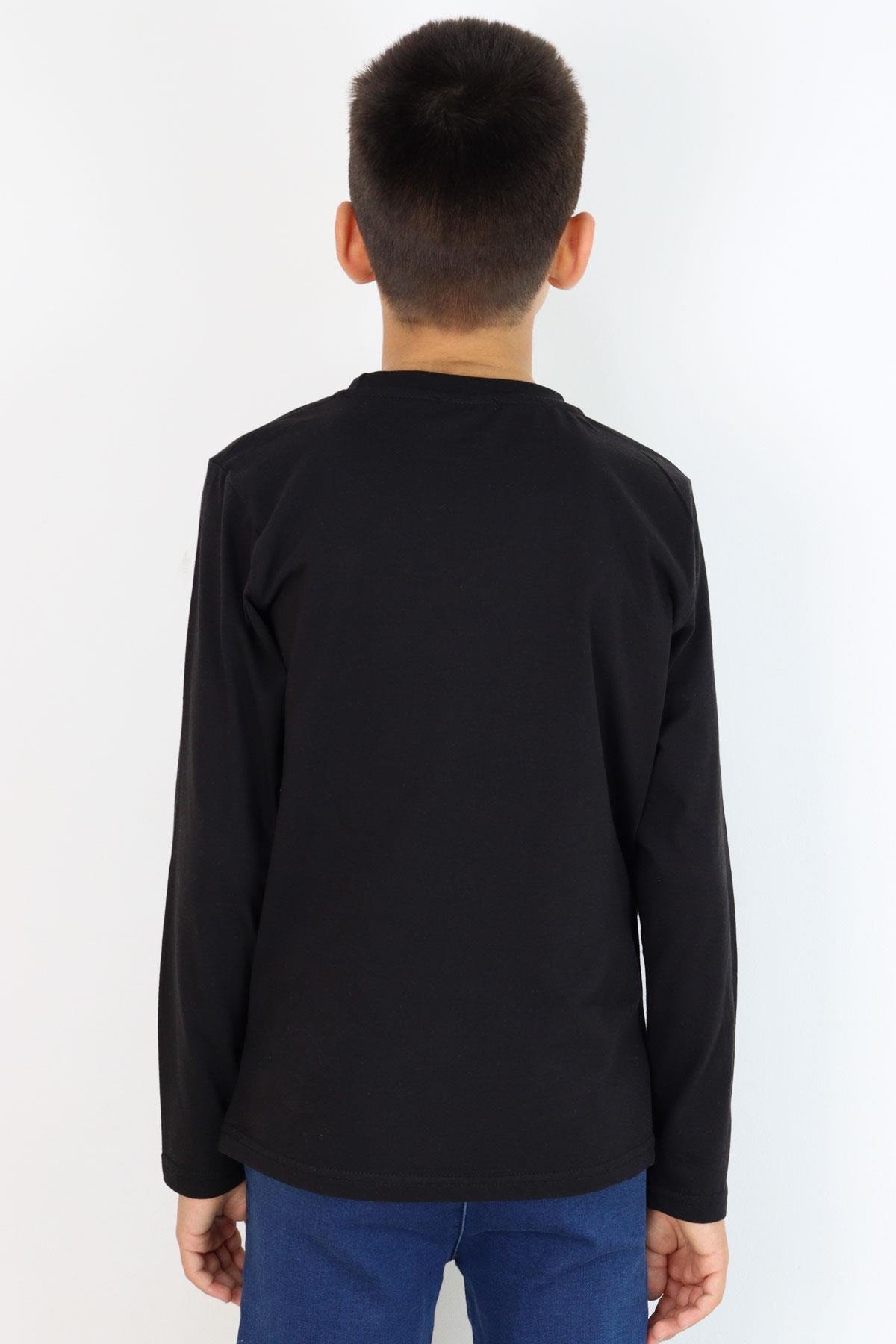 Alg Erkek Çocuk Uzun Kollu Tişört Atatürk Portre Ve İmzalı Siyah (2-17 Yaş)