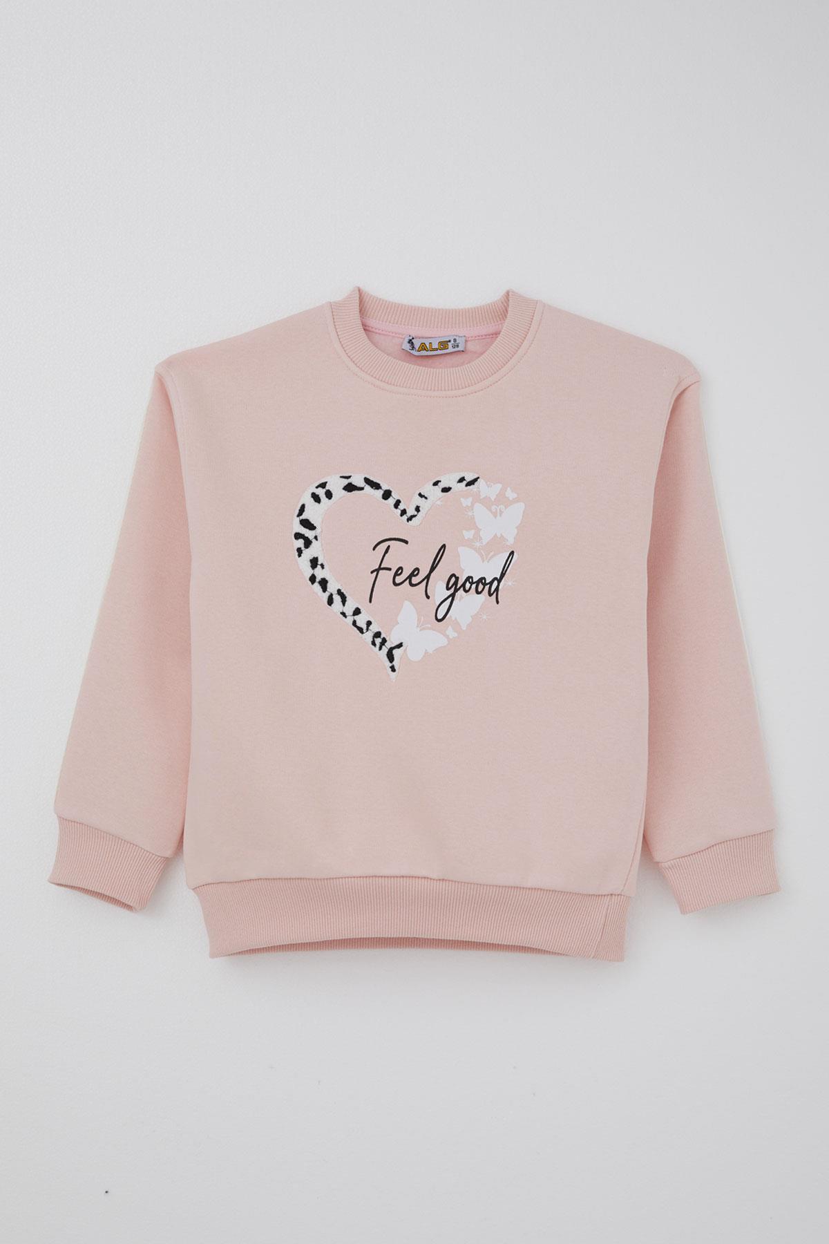 Alg Kız Çocuk Eşofman Takımı Kelebek & Kalp Baskılı Pembe (6-9 Yaş)