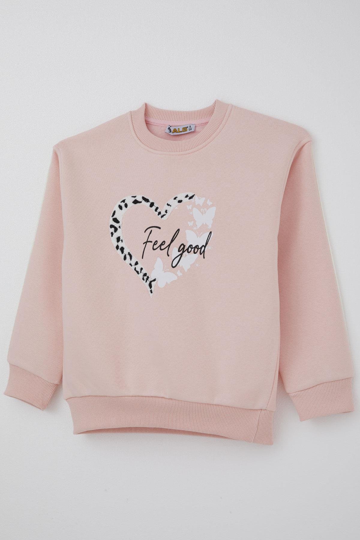 Alg Kız Çocuk Eşofman Takımı Kelebek & Kalp Baskılı Pembe (6-9 Yaş)