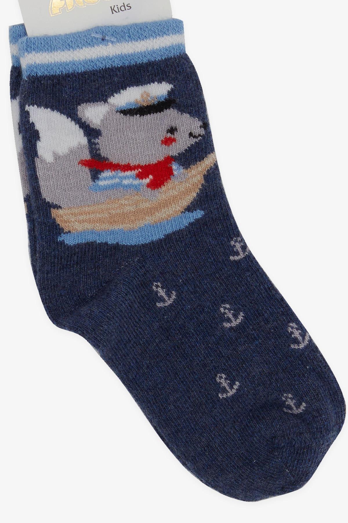 ARTI Erkek Çocuk Soket Çorap Kaptan Sincap Baskılı Lacivert (1-2-5-6 Yaş)