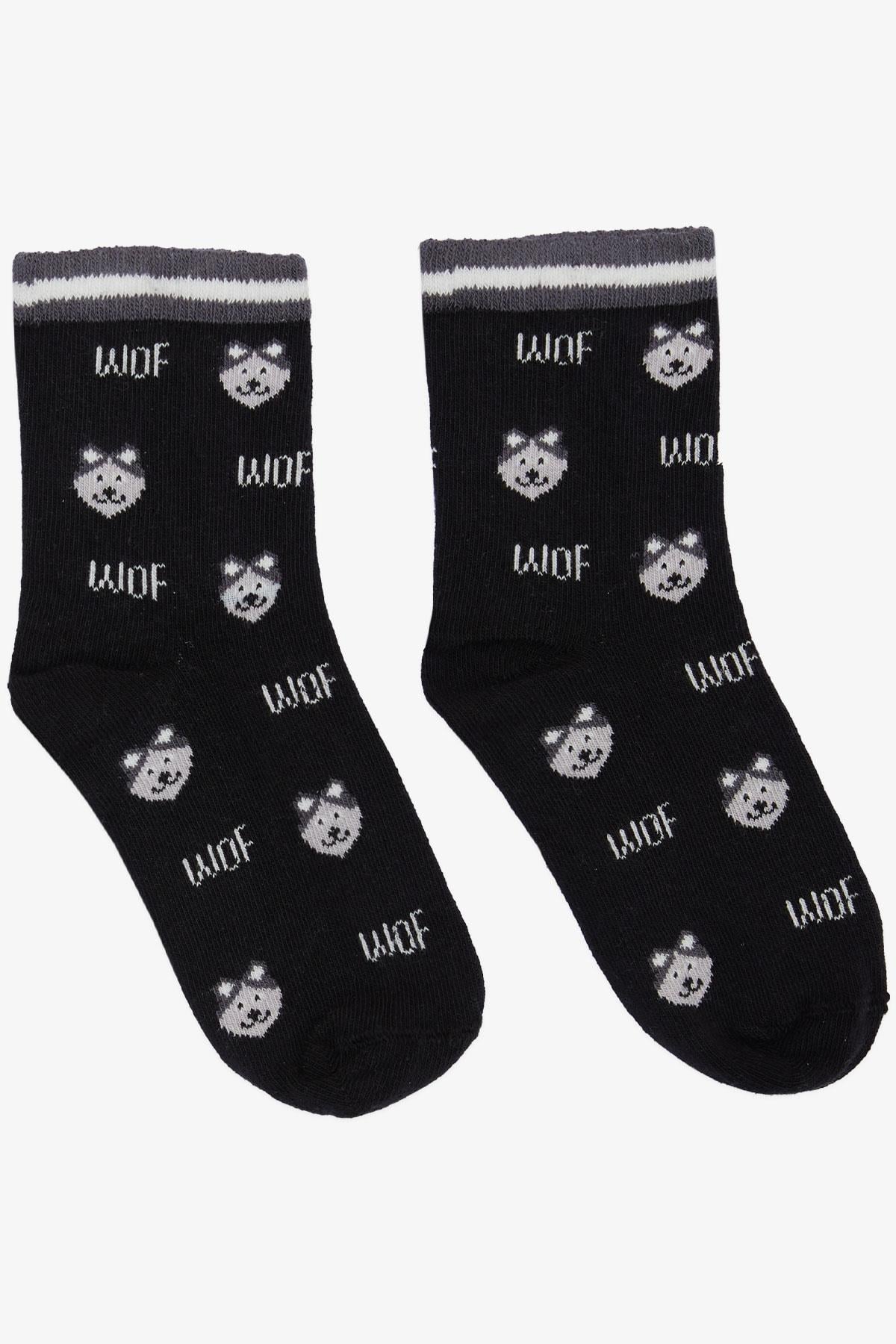 Artı Erkek Çocuk Soket Çorap Sevimli Köpekçik Desenli Siyah (5-10 Yaş)