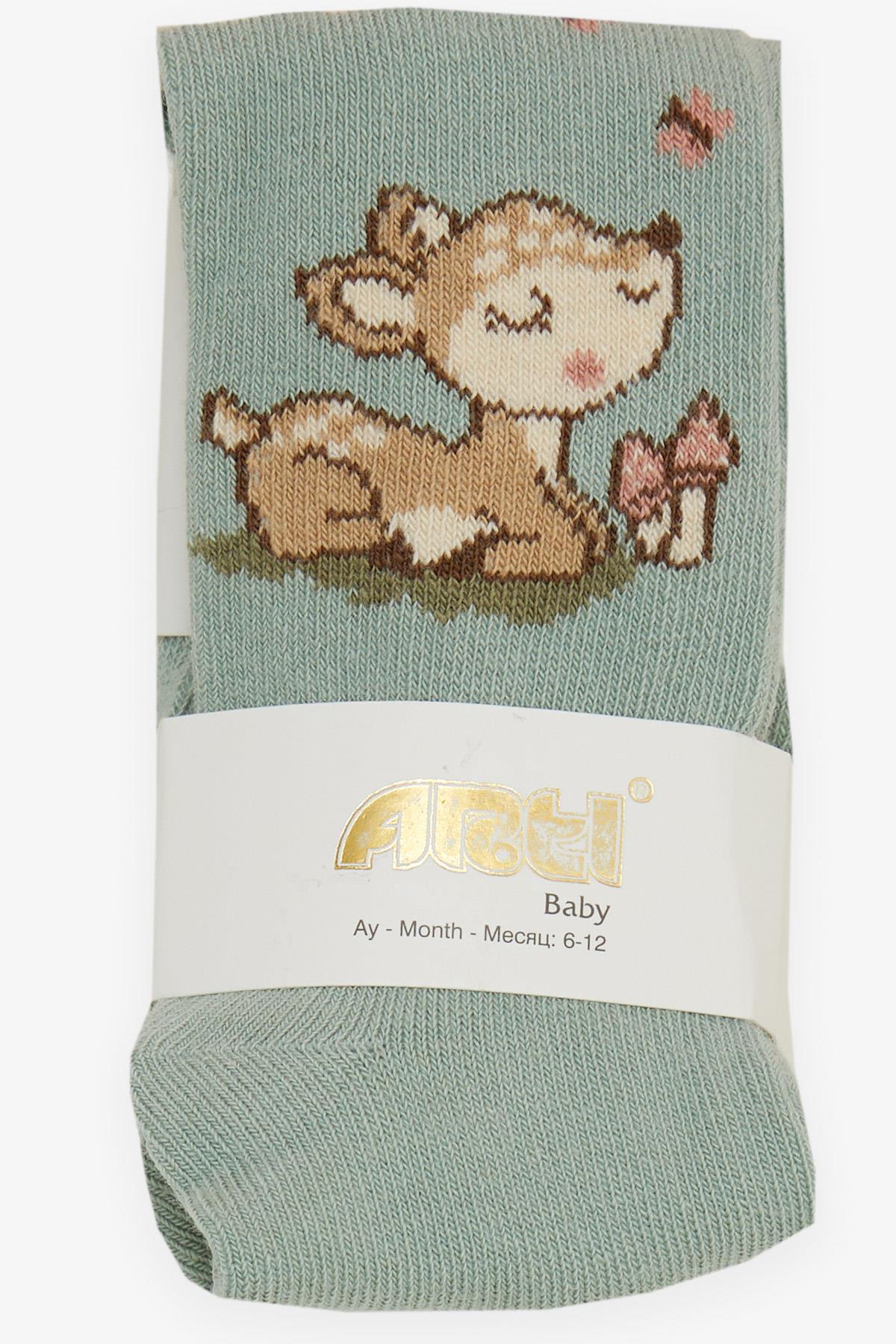 ARTI Kız Bebek Külotlu Çorap Bahar Temalı Sevimli Ceylancık Baskılı Mint Yeşili (6-18 Ay)