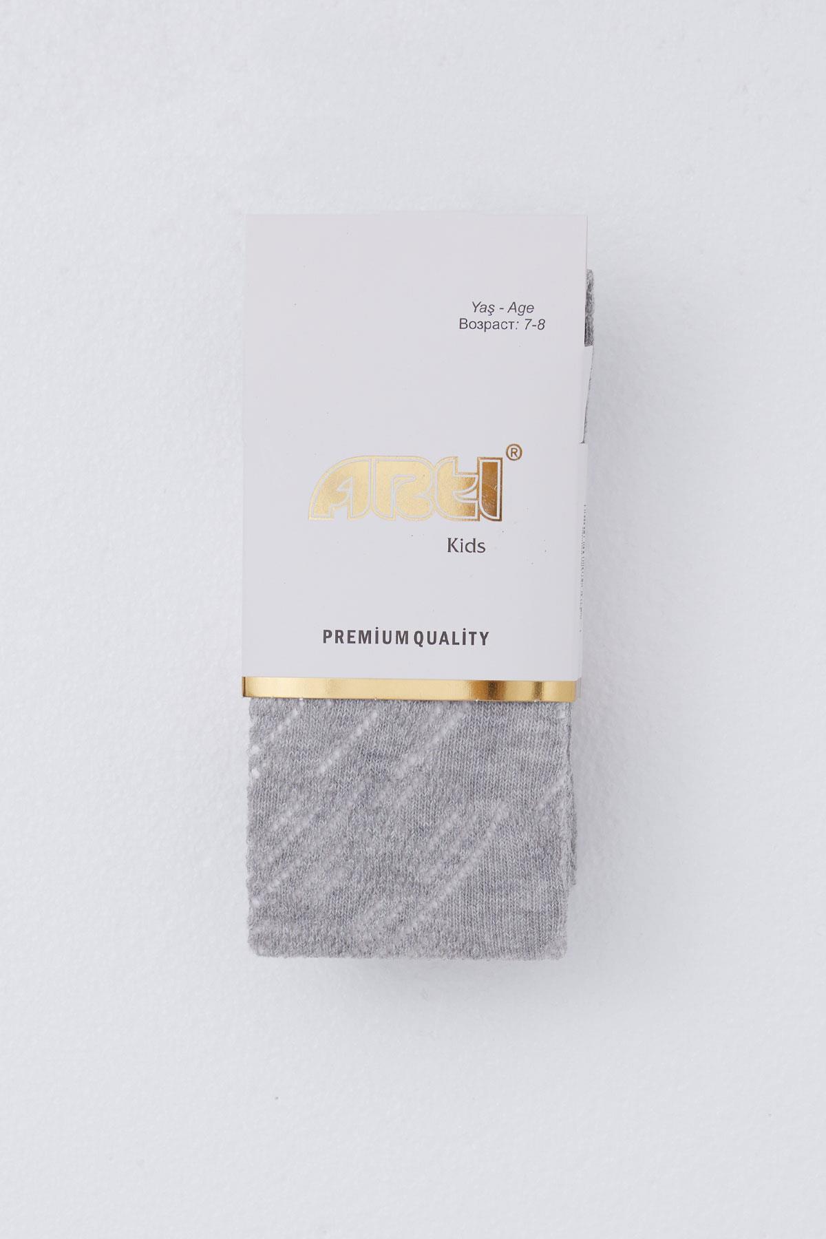 Artı Kız Çocuk Külotlu File Çorap Kendinden Desenli Gri Melanj (7-12 Yaş)