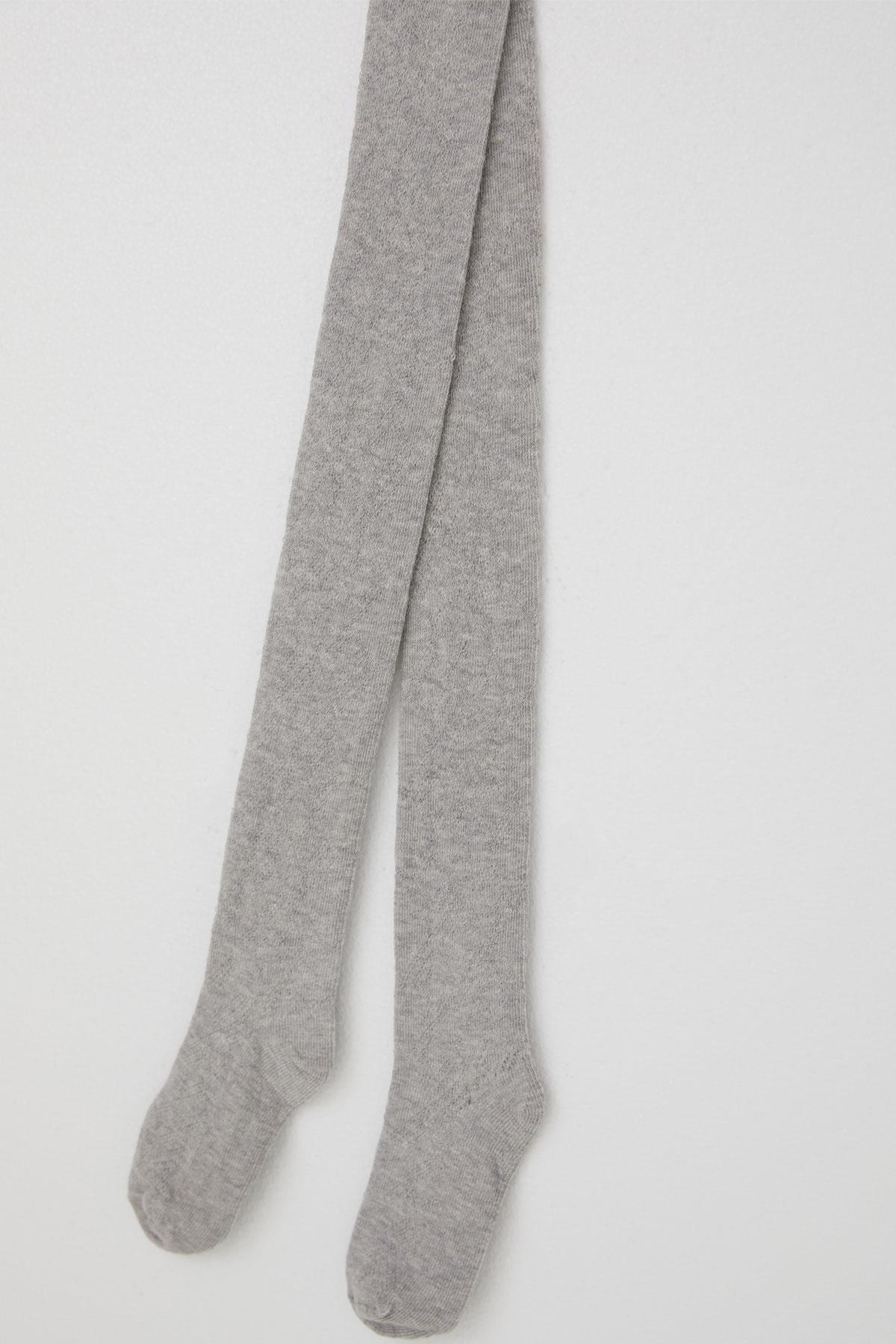 Artı Kız Çocuk Külotlu File Çorap Kendinden Desenli Gri Melanj (7-12 Yaş)