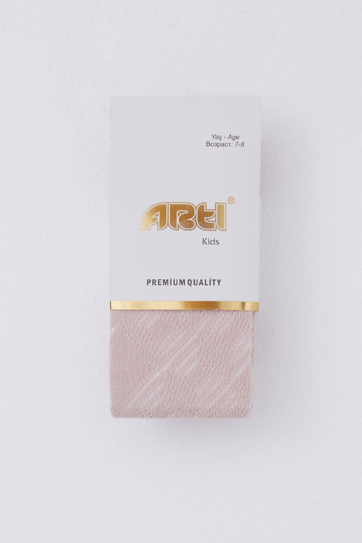 Artı Kız Çocuk Külotlu File Çorap Kendinden Desenli Gülkurusu (7-12 Yaş)