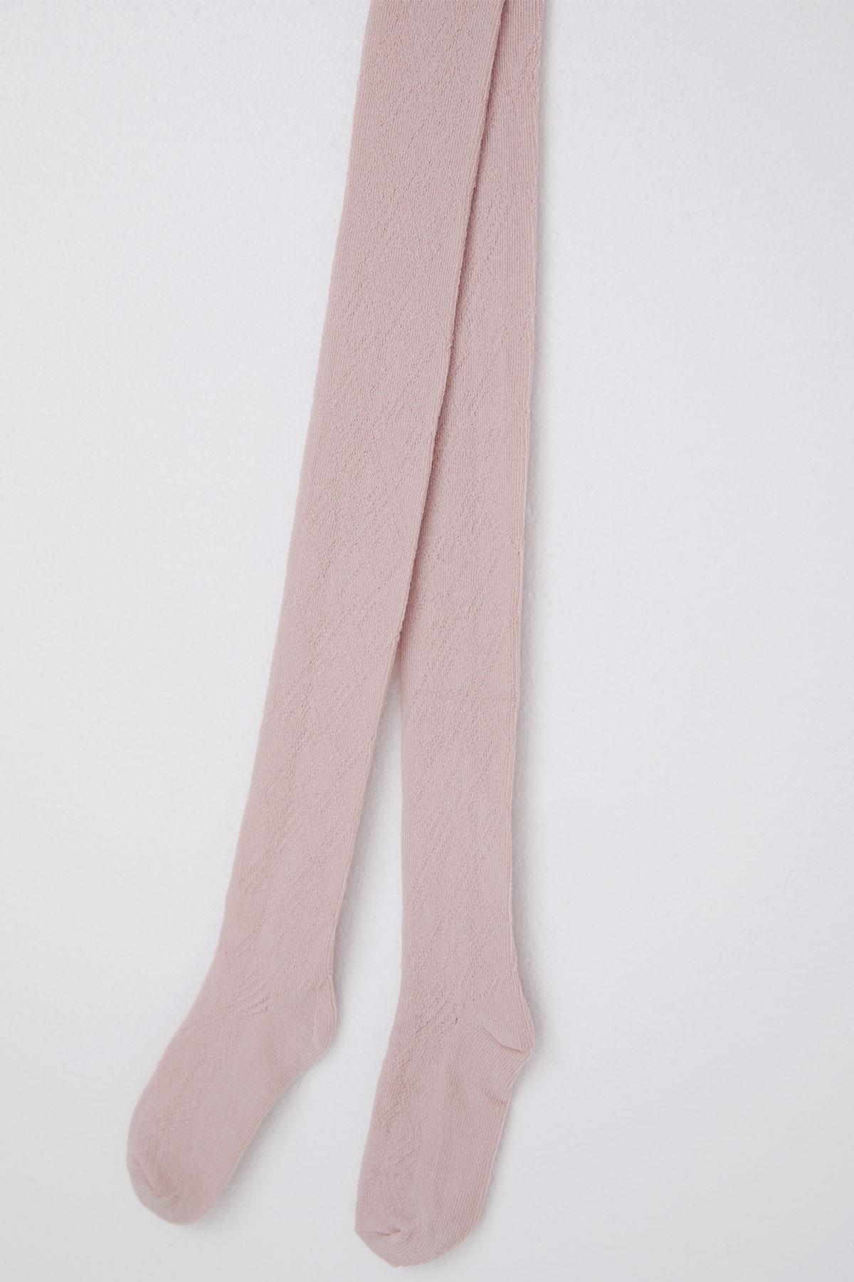 Artı Kız Çocuk Külotlu File Çorap Kendinden Desenli Gülkurusu (7-12 Yaş)