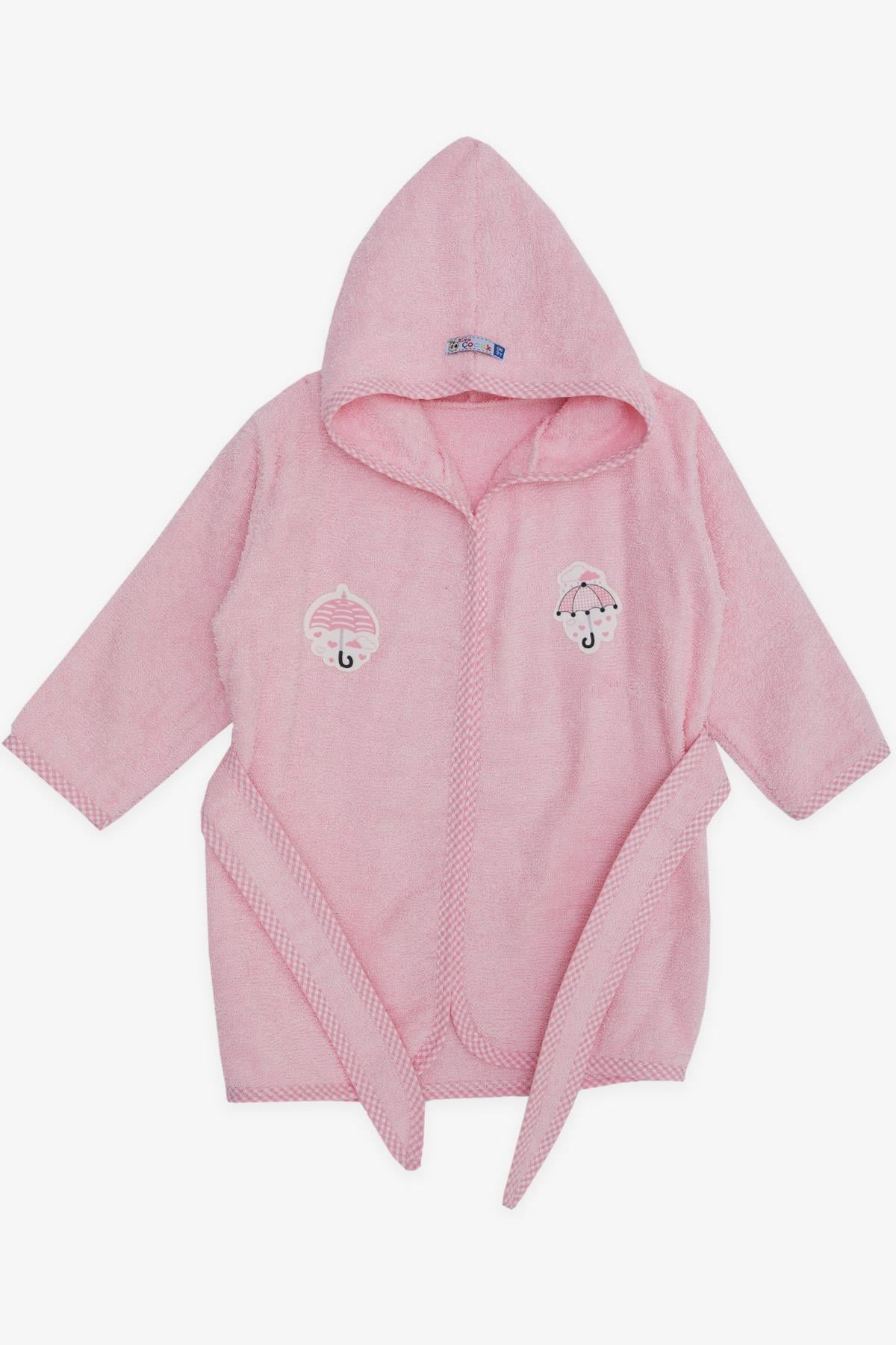 AZİZ BEBE Kız Çocuk Bornoz Kalpli Şemsiye Baskılı Pembe (1-4 Yaş)