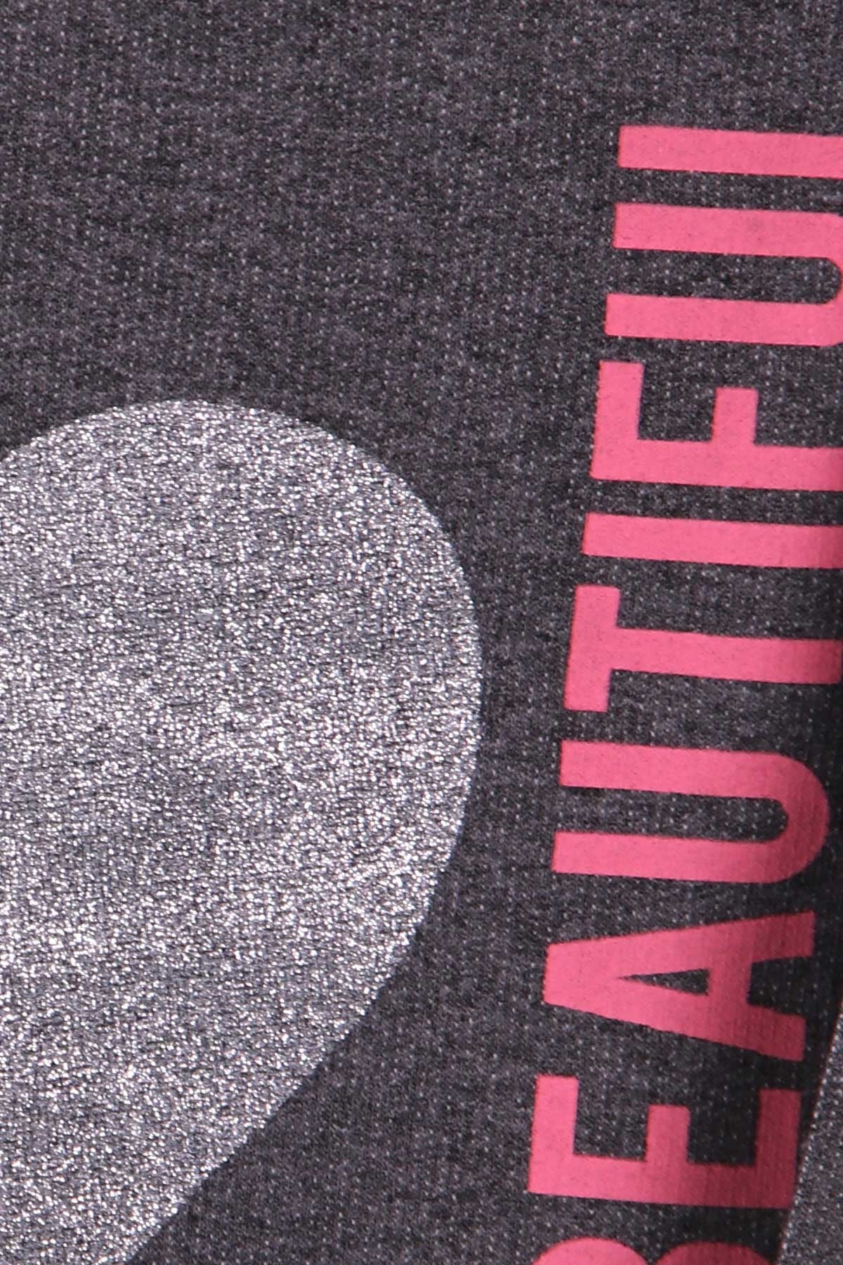 BABELY Kız Bebek Sweatshirt Kalpli Baskılı Simli Füme (9 Ay-2 Yaş)