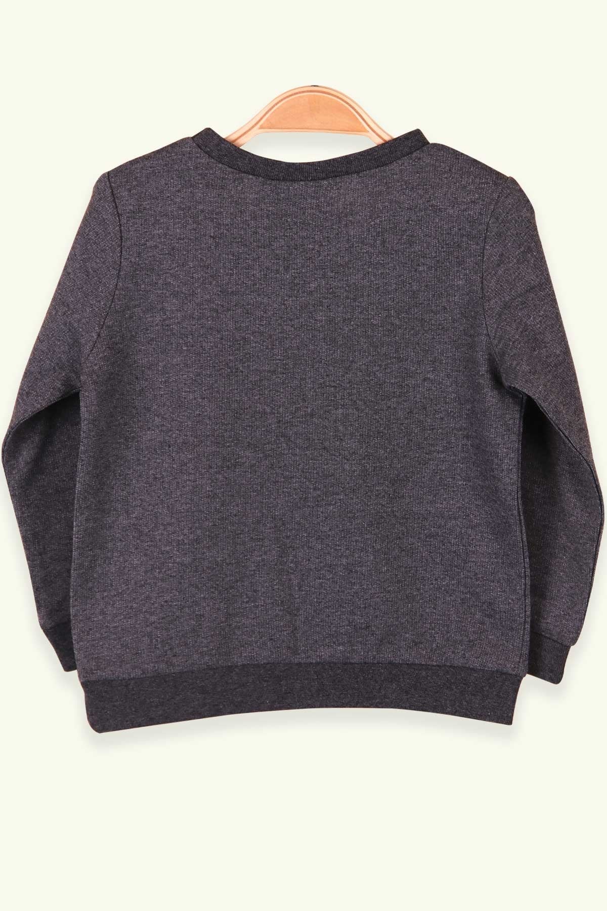 BABELY Kız Bebek Sweatshirt Kalpli Baskılı Simli Füme (9 Ay-2 Yaş)