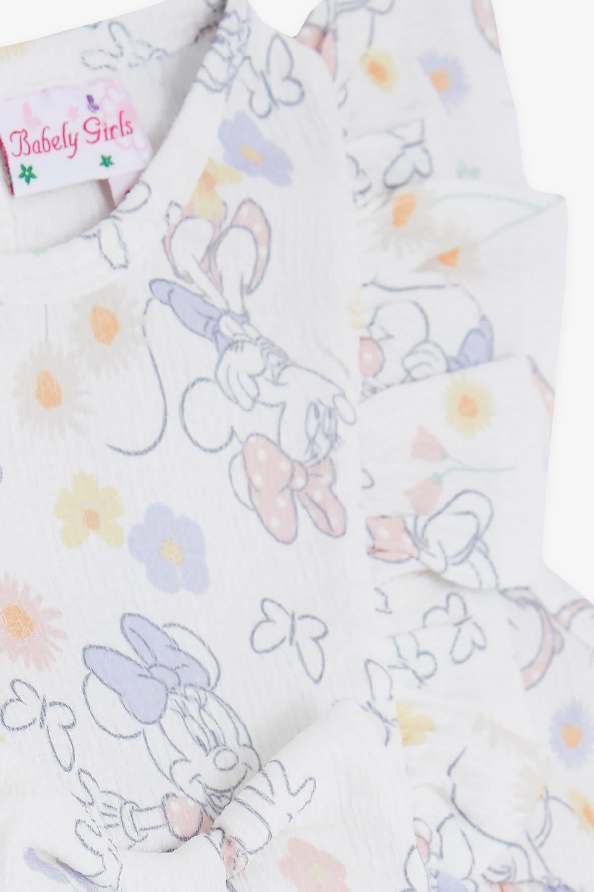 BABELY Kız Çocuk Elbise Minnie Mouse Desenli Fiyonklu Ekru (2-6 Yaş)
