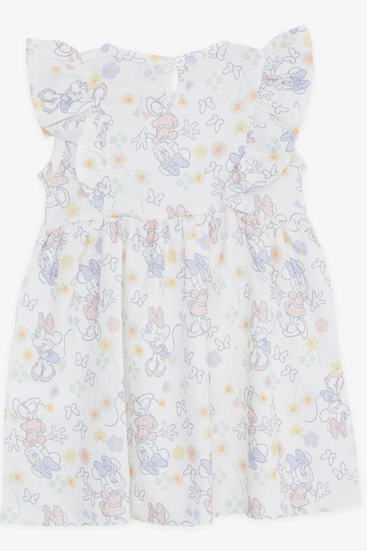 BABELY Kız Çocuk Elbise Minnie Mouse Desenli Fiyonklu Ekru (2-6 Yaş)