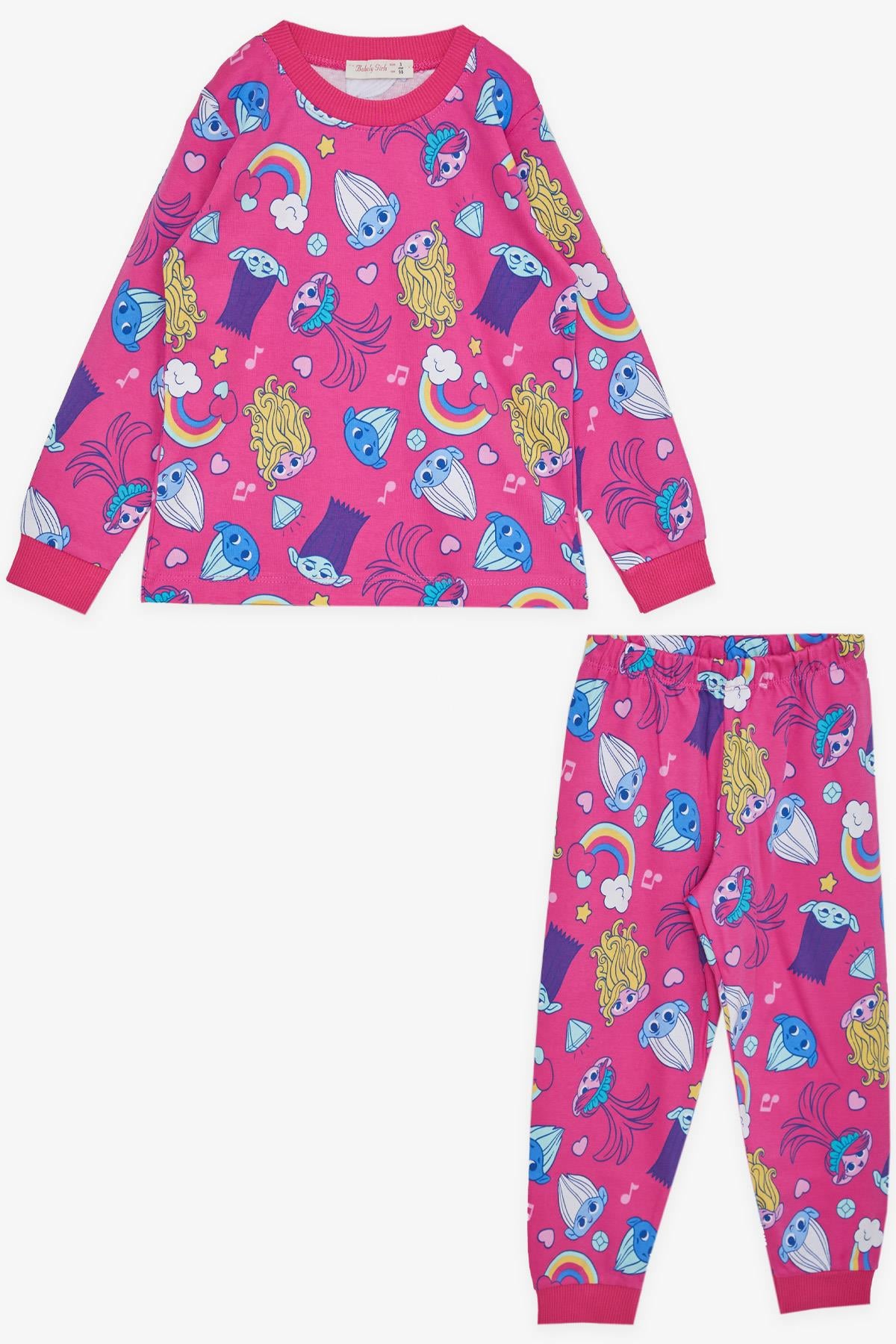 BABELY Kız Çocuk Pijama Takımı Şirinler Desenli Fuşya (1-4 Yaş)