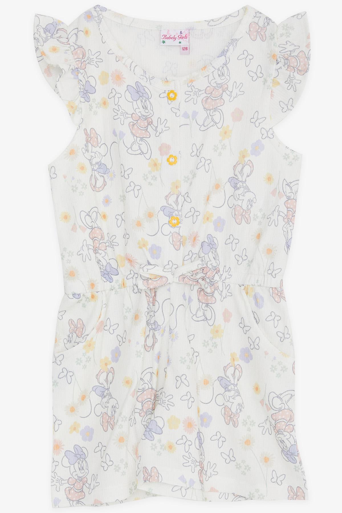 BABELY Kız Çocuk Şortlu Tulum Minnie Mouse Desenli Ekru (3-8 Yaş)