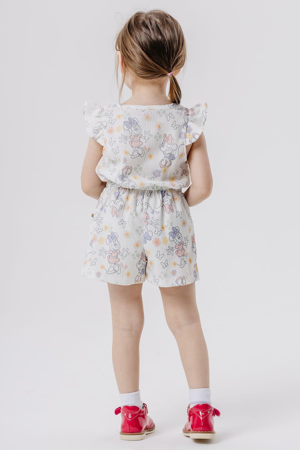 BABELY Kız Çocuk Şortlu Tulum Minnie Mouse Desenli Ekru (3-8 Yaş)