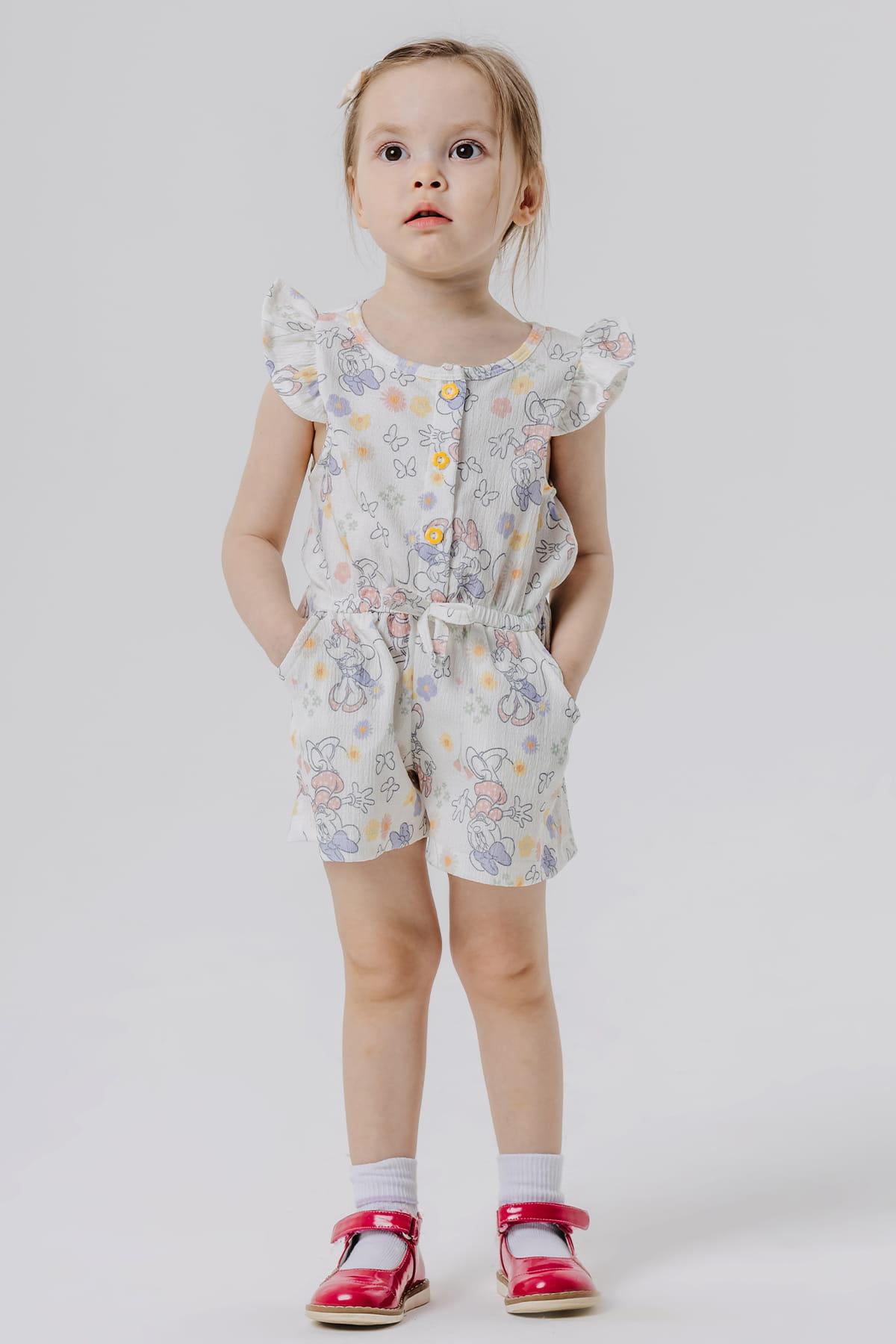 BABELY Kız Çocuk Şortlu Tulum Minnie Mouse Desenli Ekru (3-8 Yaş)