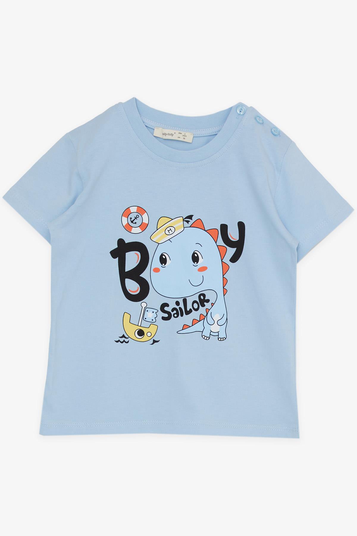 Barmy Erkek Bebek Şortlu Takım Denizci Dinozor Baskılı Mavi (9 Ay-2 Yaş)