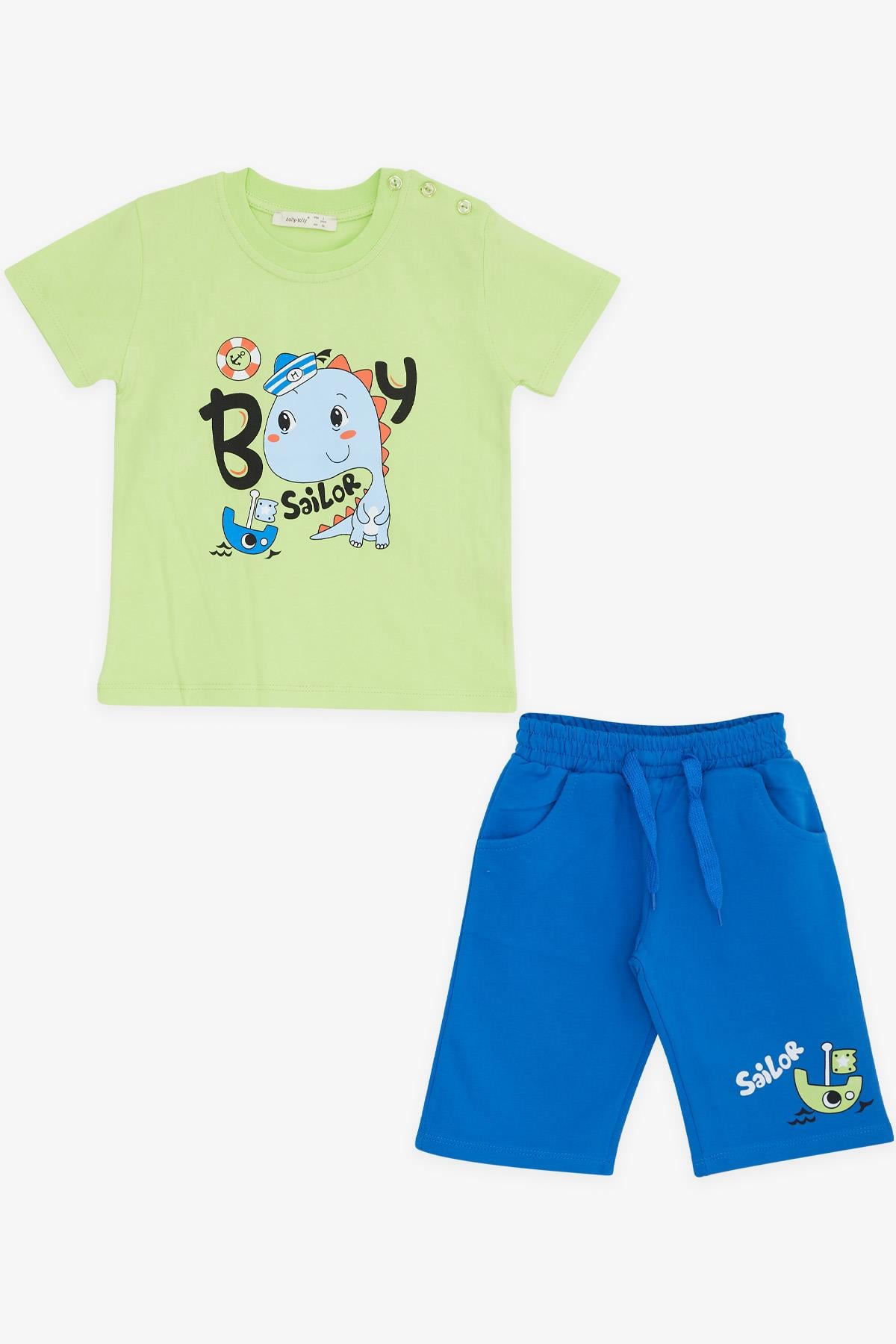 BARMY Erkek Bebek Şortlu Takım Denizci Dinozor Baskılı Fıstık Yeşili (9 Ay-3 Yaş)