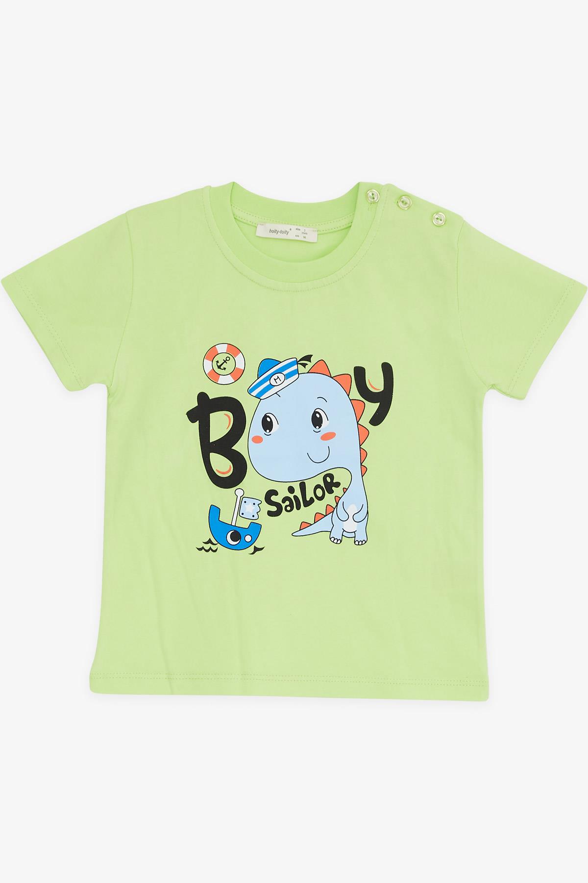 BARMY Erkek Bebek Şortlu Takım Denizci Dinozor Baskılı Fıstık Yeşili (9 Ay-3 Yaş)