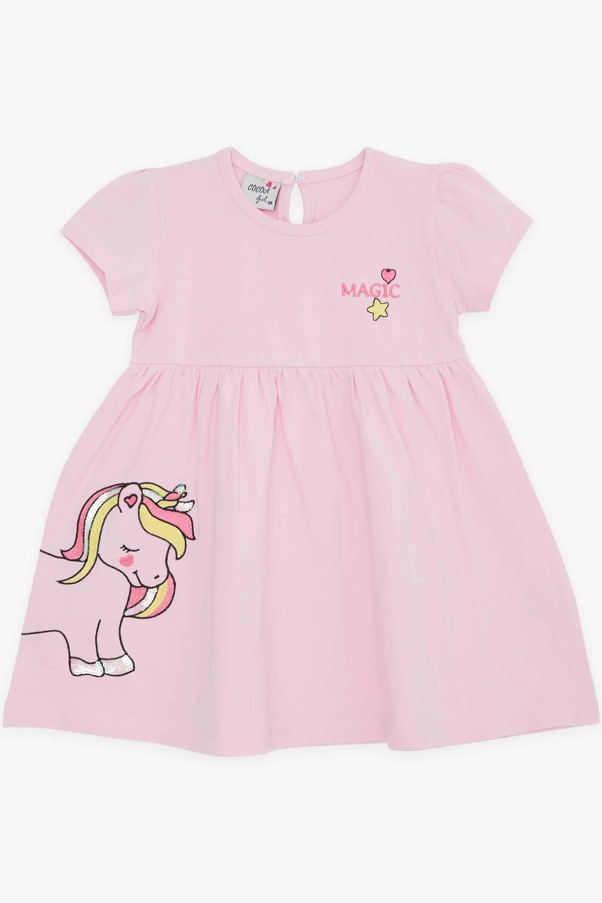 BARMY Kız Bebek Elbise Unicorn Baskılı Pudra (9 Ay-3 Yaş)