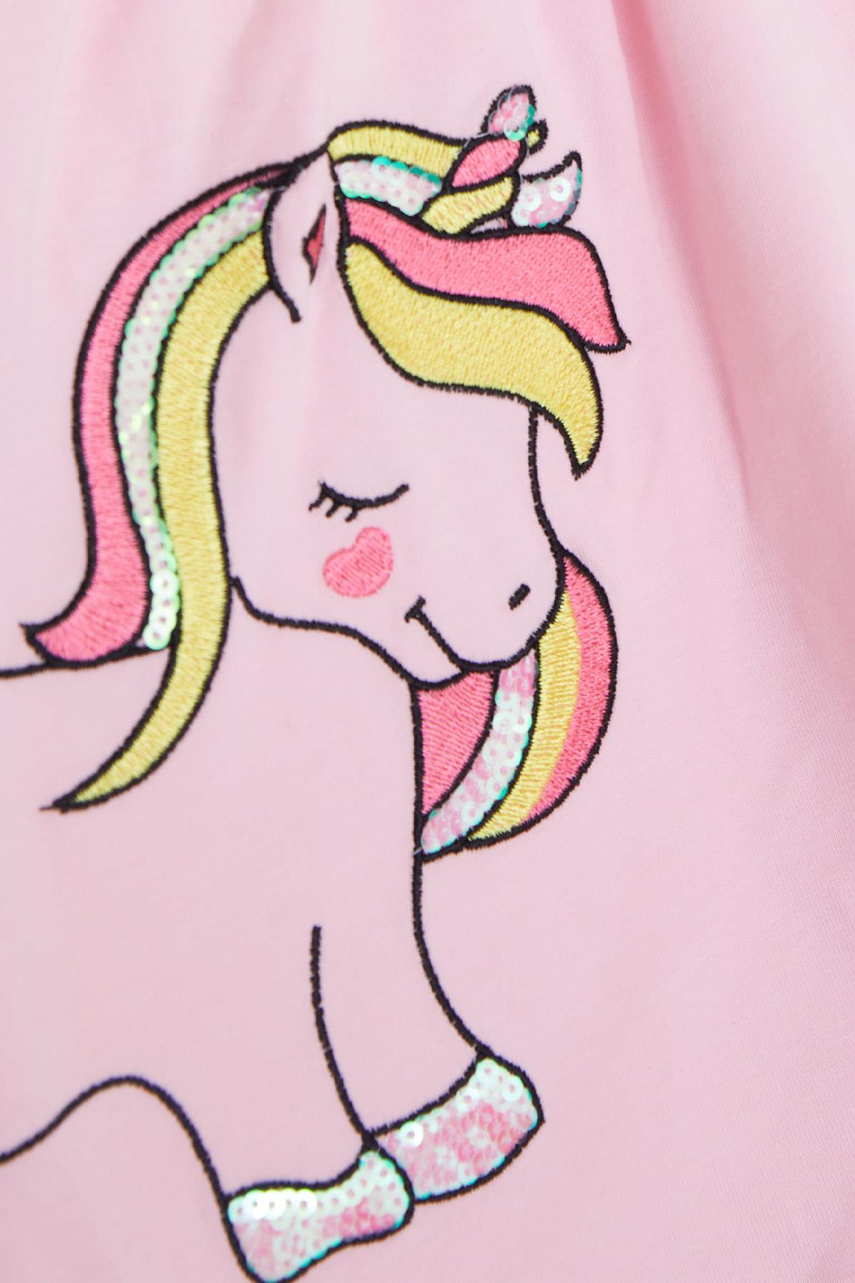 BARMY Kız Bebek Elbise Unicorn Baskılı Pudra (9 Ay-3 Yaş)