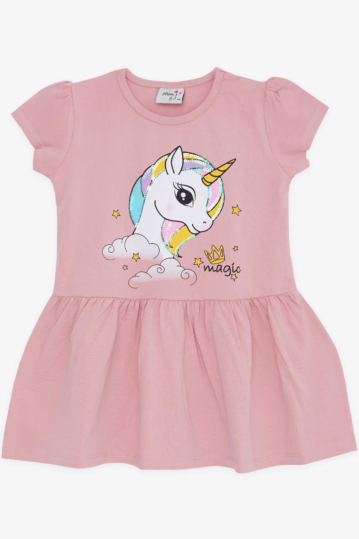 BARMY Kız Çocuk Elbise Unicorn Baskılı Gülkurusu (3-7 Yaş)