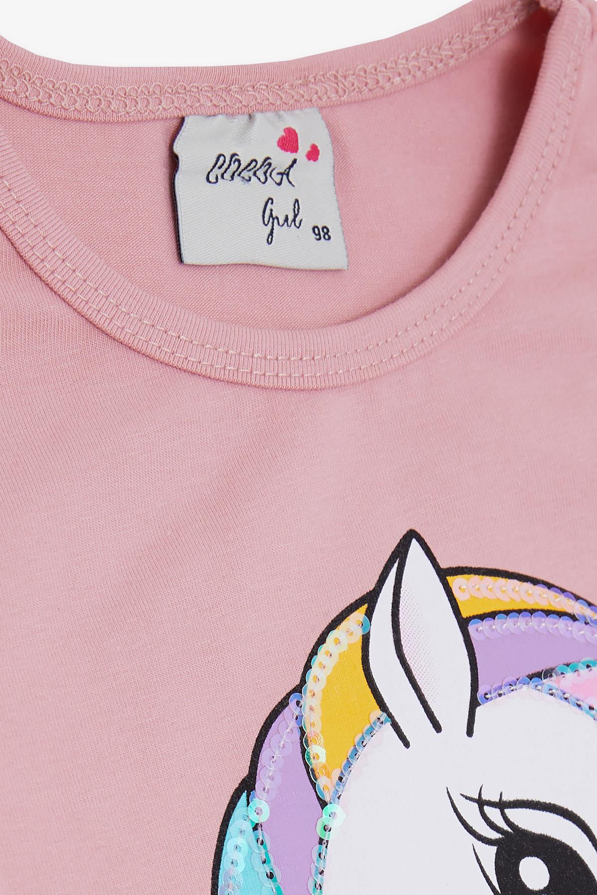 BARMY Kız Çocuk Elbise Unicorn Baskılı Gülkurusu (3-7 Yaş)