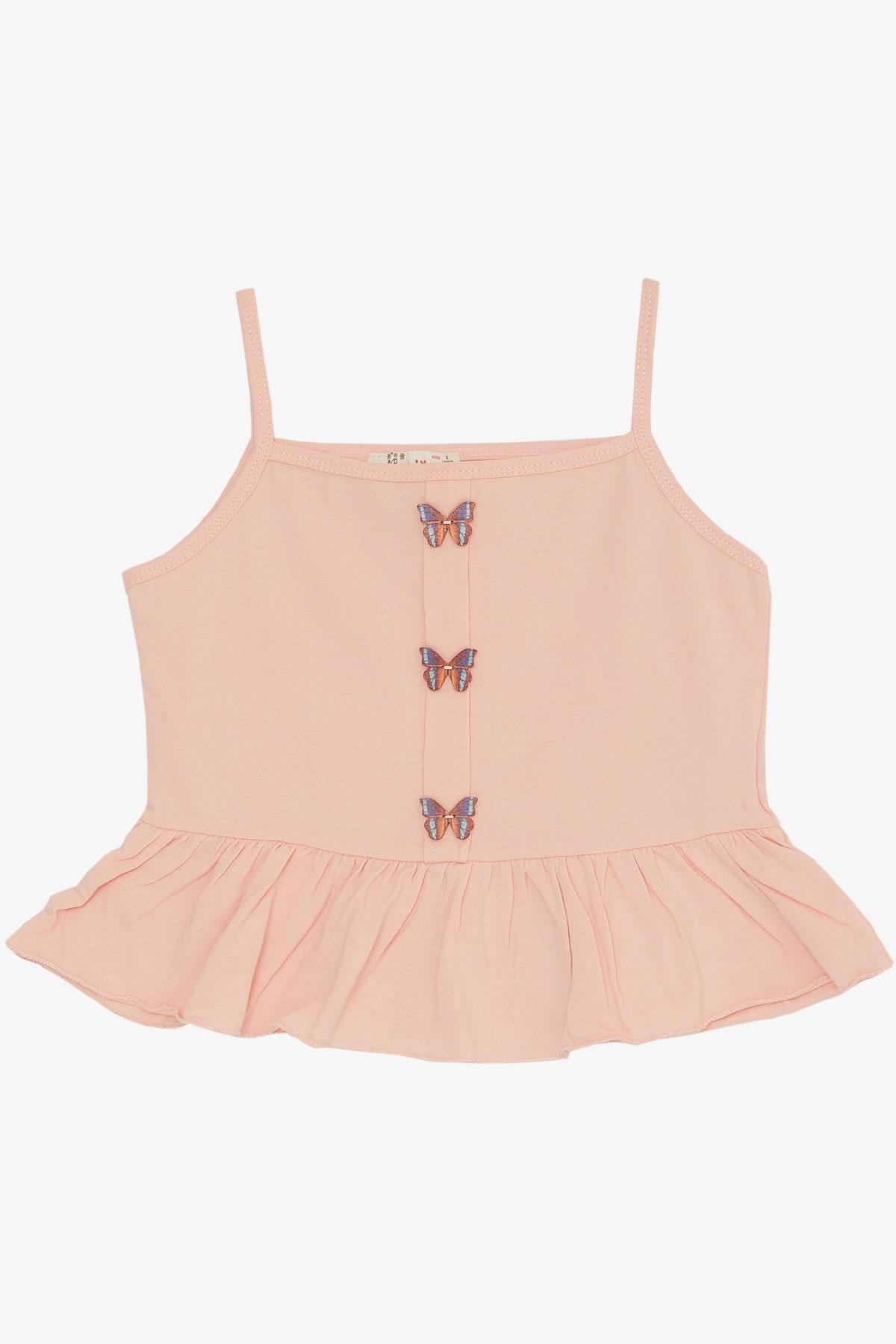 Barmy Kız Çocuk Şort Etek Takım Kelebek Düğme Aksesuarlı Somon (5-9 Yaş)